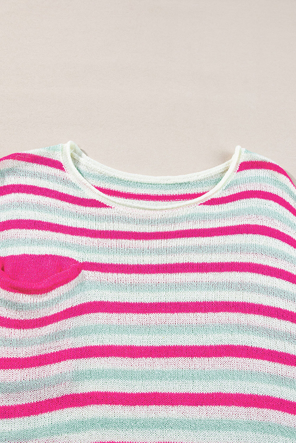 Rose Stripe Oversized Drop Shoulder Sweater with Pocket eAura