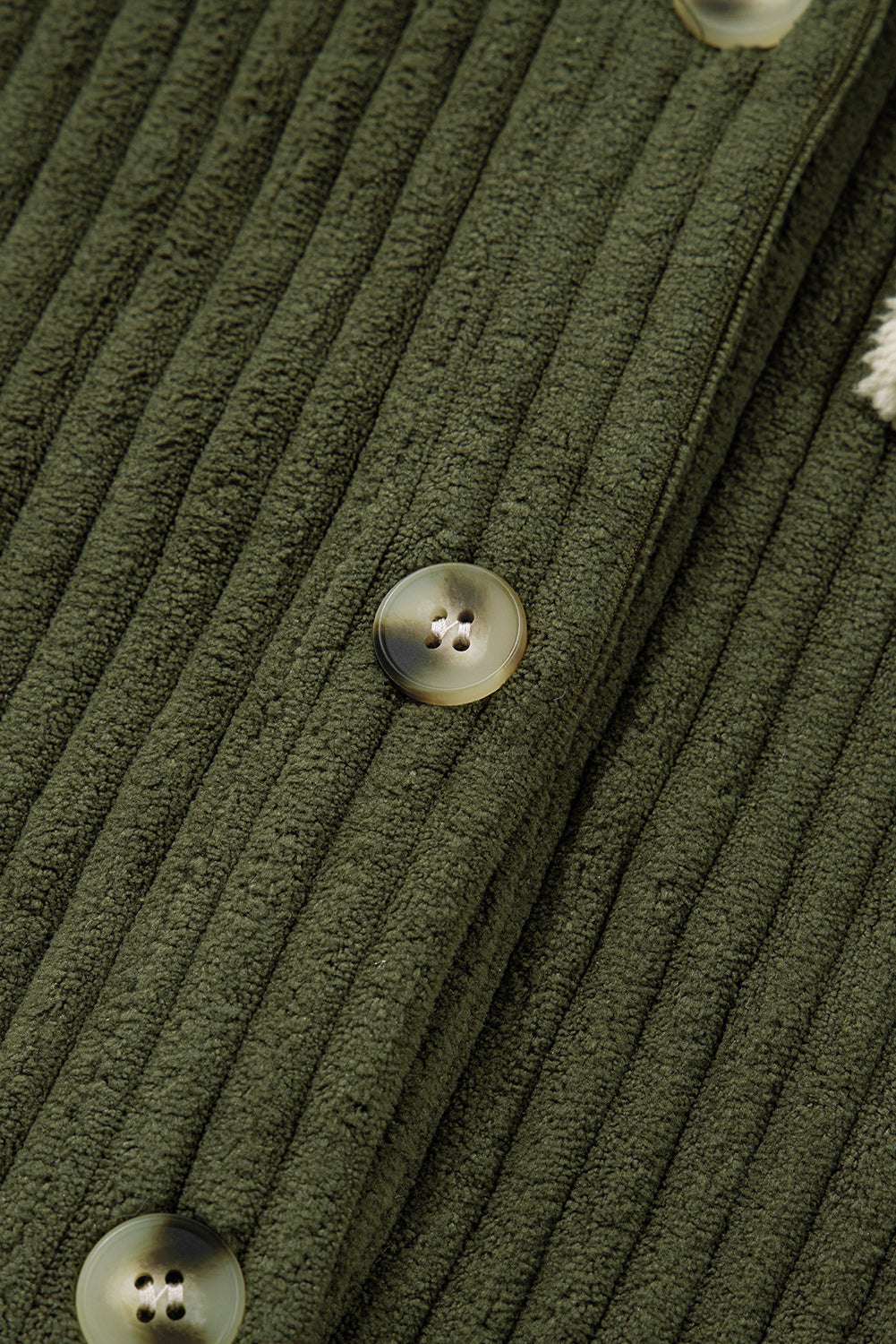 Green Ribbed Fleece Plaid Print Patchwork Button Up Jacket - eAura