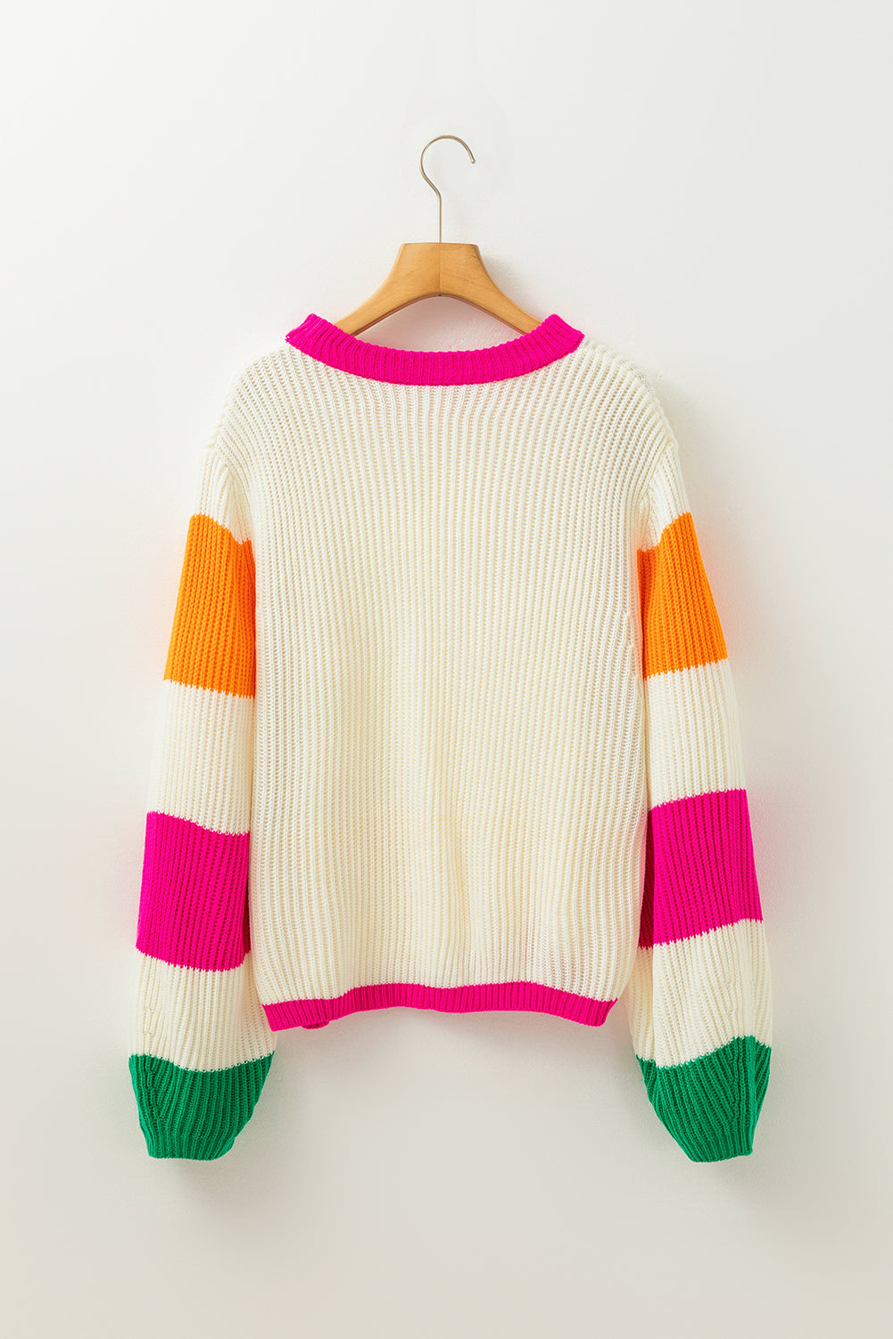 Beige Colourblock Flower Print Cable Knit Loose Sweater eAura