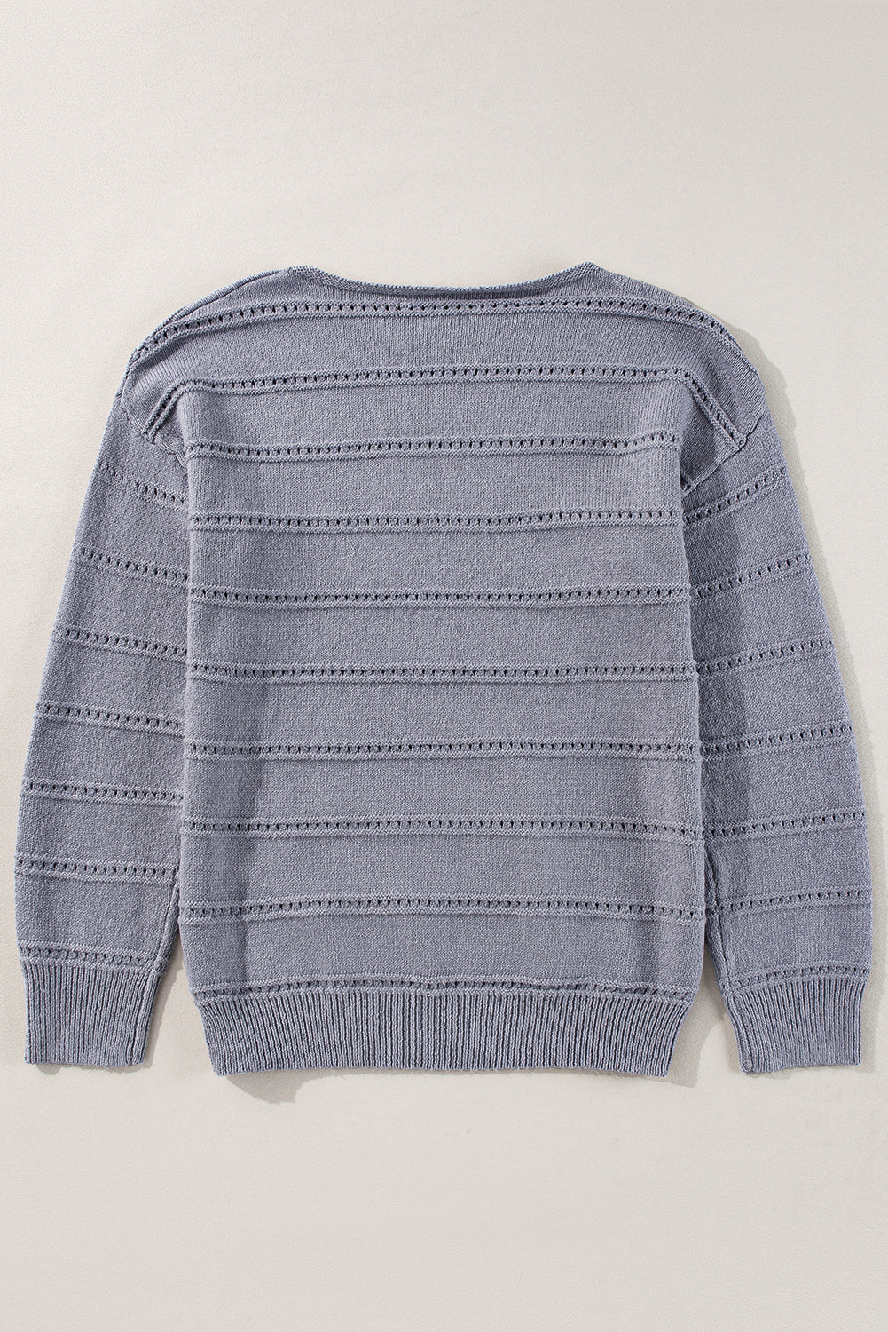 Pale Khaki Boat Neck Drop Shoulder Pointelle Knit Sweater eAura