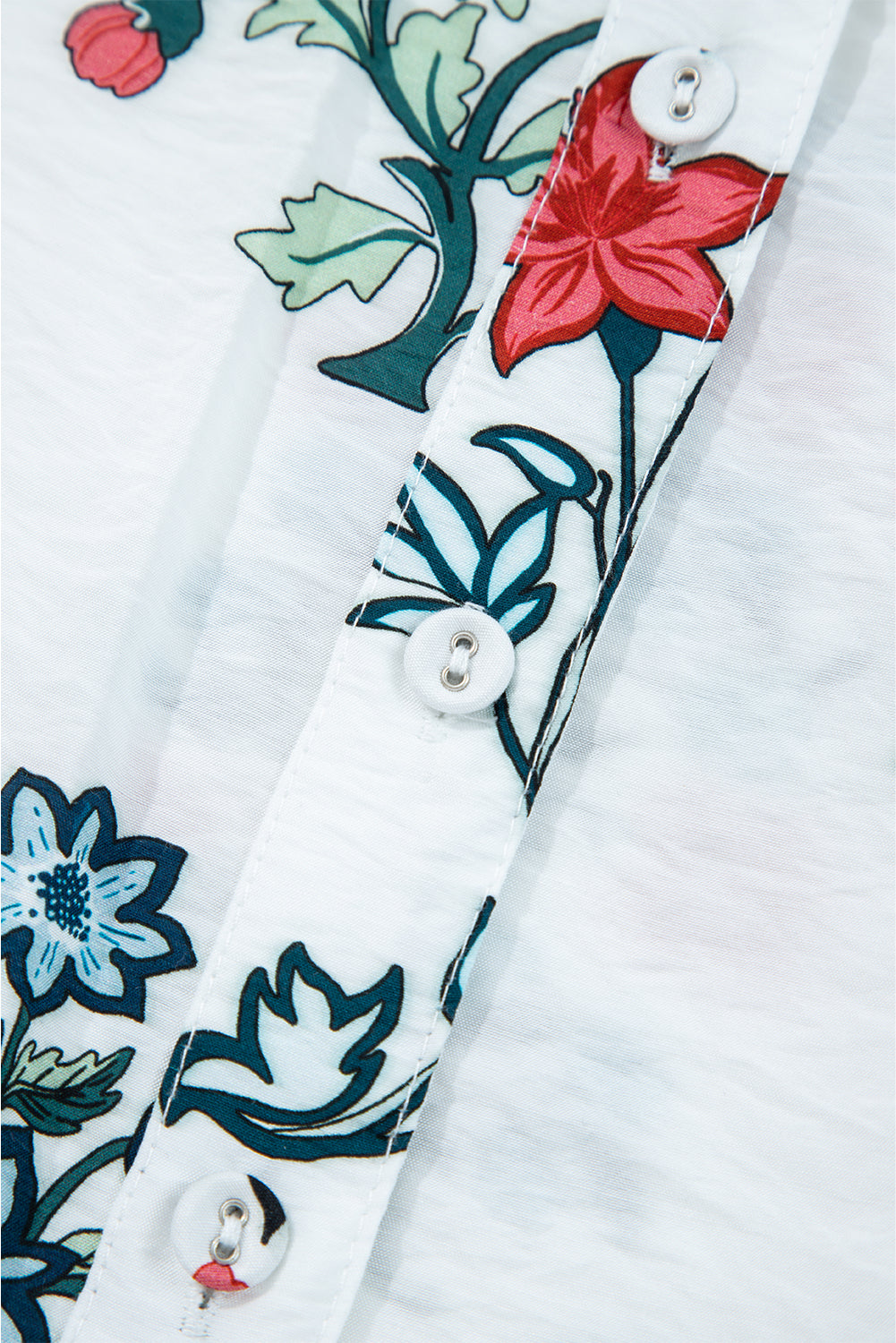 White Floral Print Frilled Collar V-Neck Long Sleeve Shirt - eAura