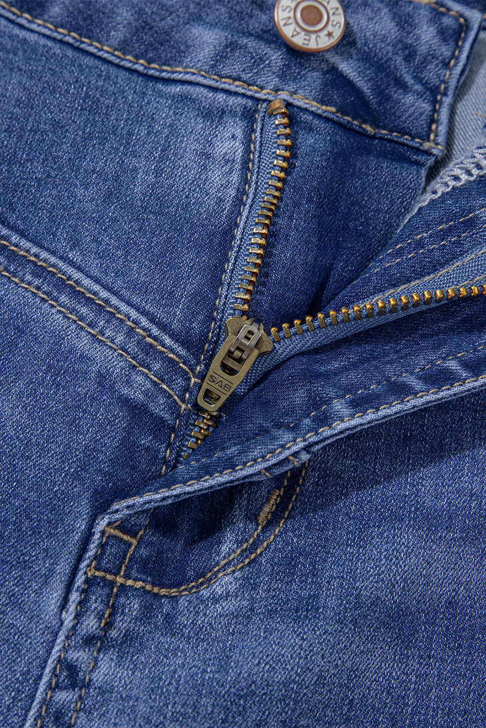 Beau Blue Tailored Center Seam Detail Straight Loose High Rise Jeans eAura