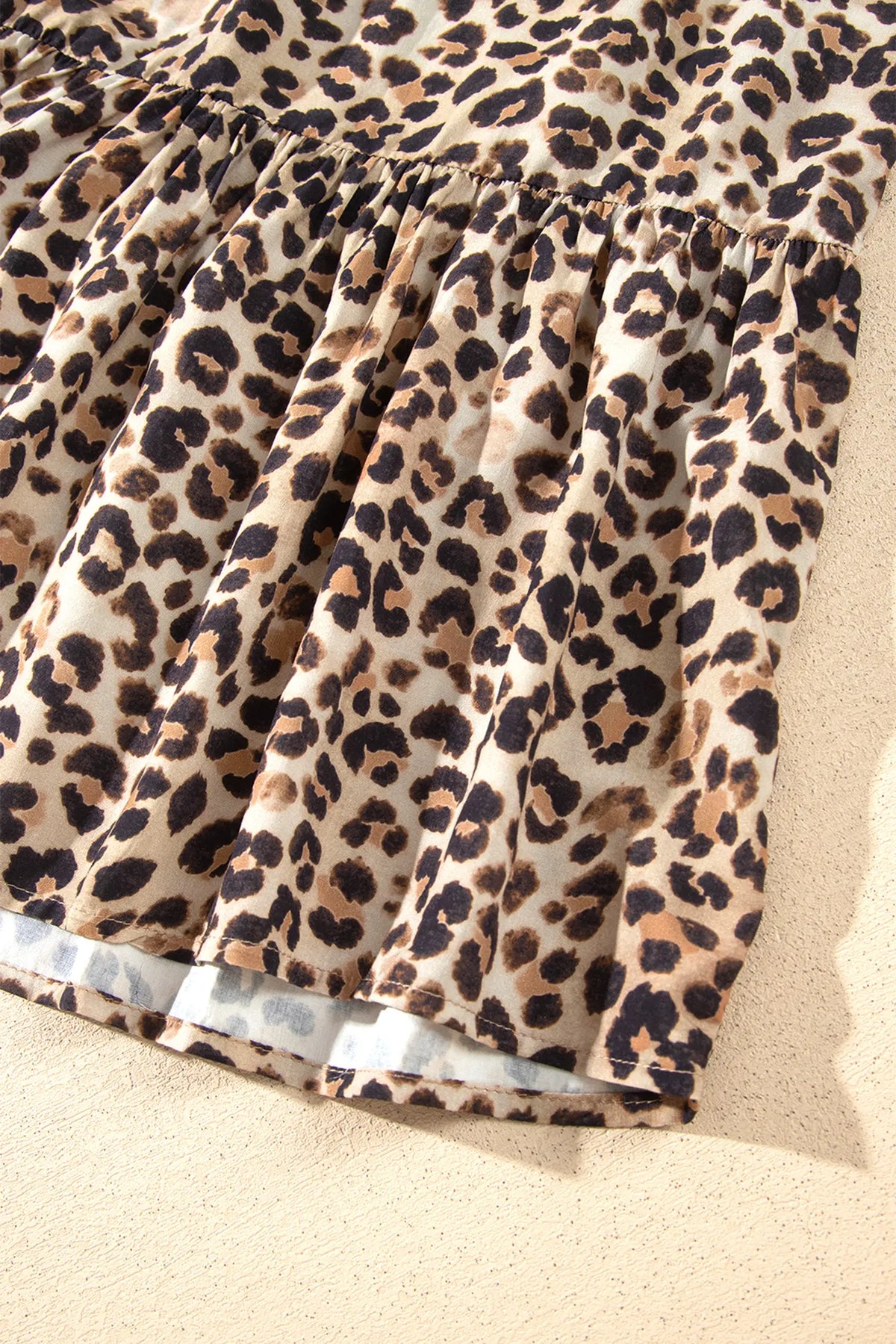 Leopard Print V Neck Long Sleeve Gathered Waist Plus Size Dress – Brown