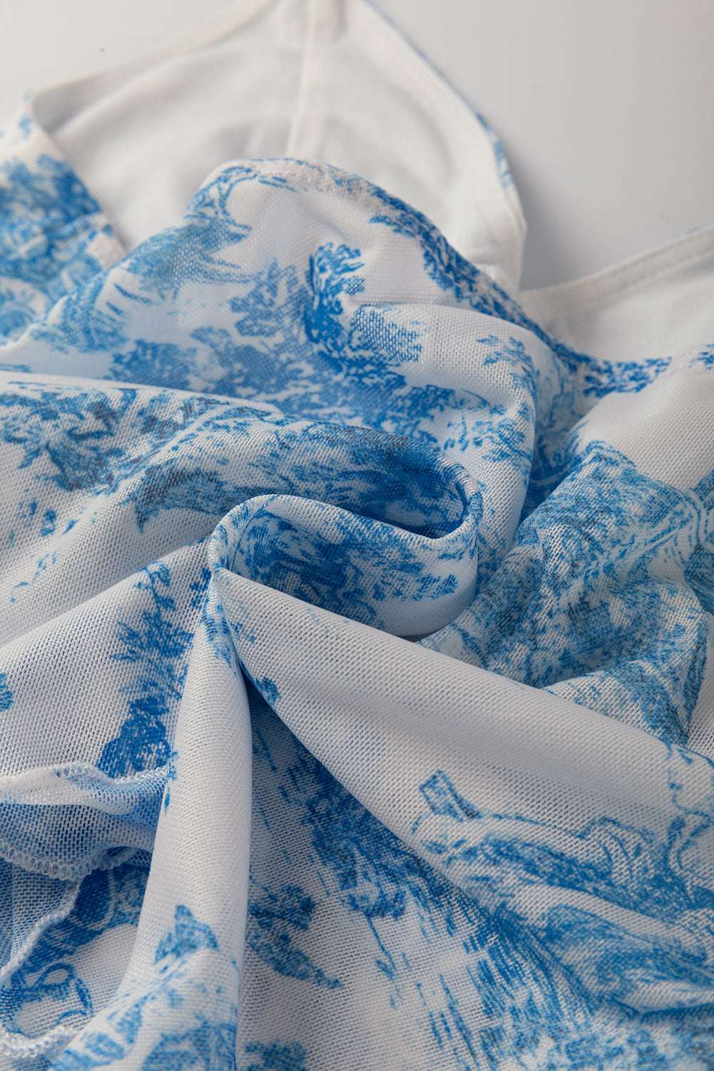 Sky Blue Random Printed Mesh Bow Detail Halterneck Cami Top eAura
