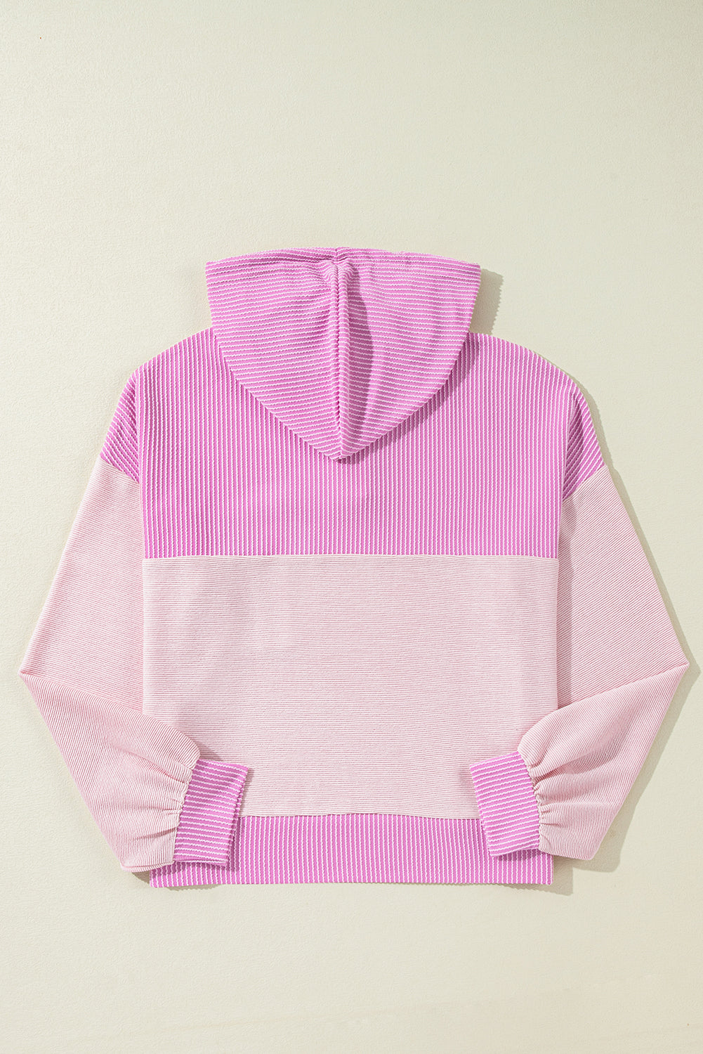 Light Pink Ribbed Colourblock Patch Pocket Drawstring Hooded Top eAura