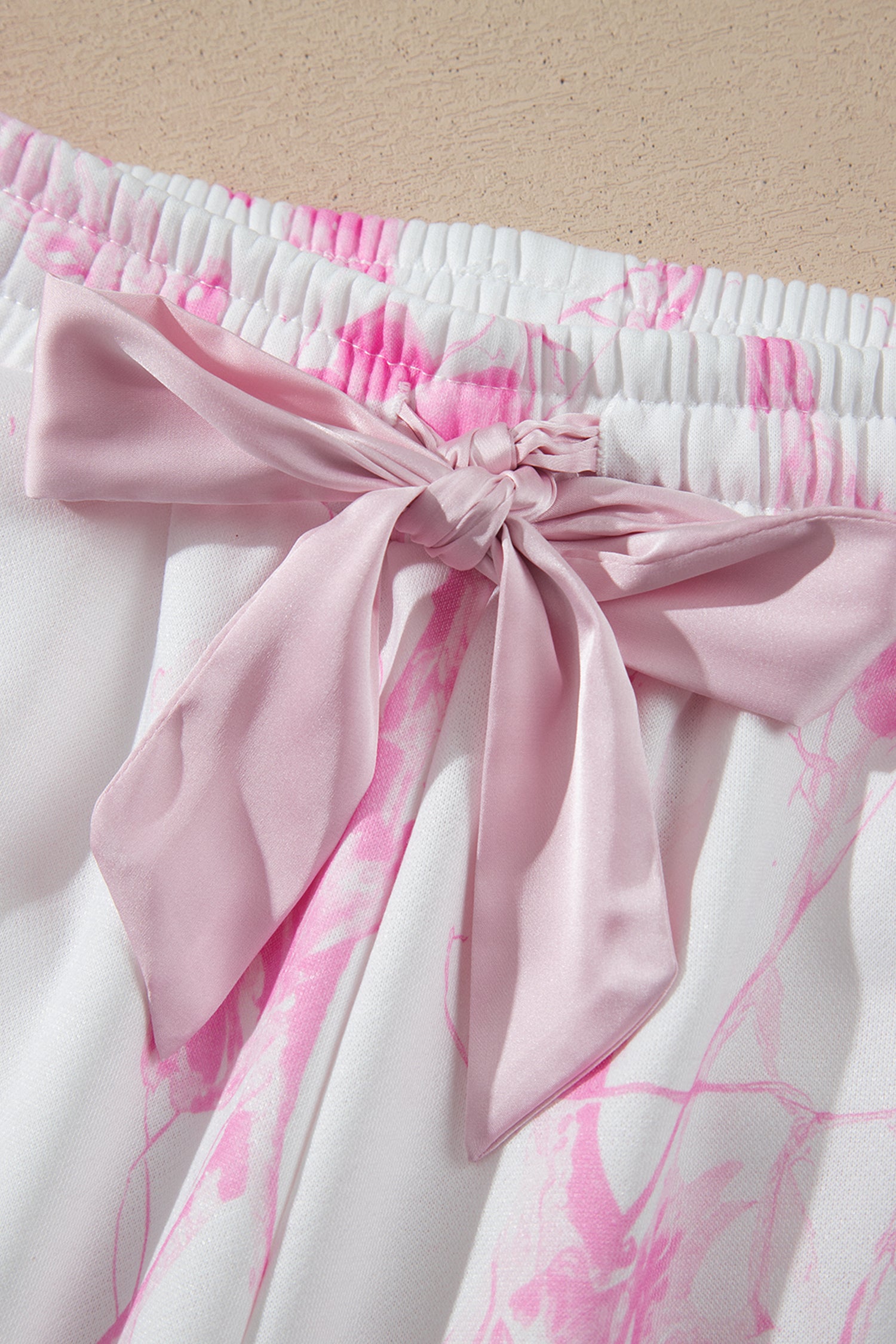 Abstract Plant Print Long Sleeve V Neck Pant Set – Pink
