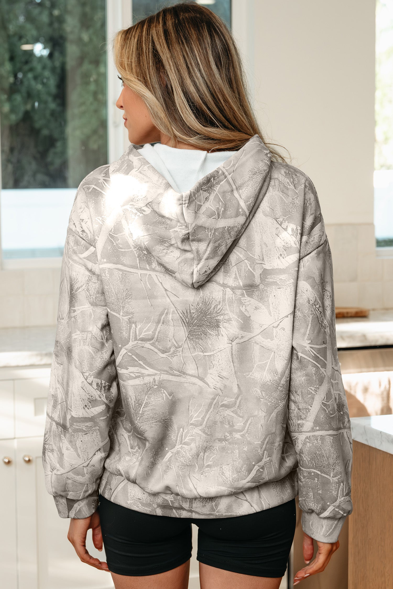 Camouflage Woodland Print Oversized Sporty Hoodie