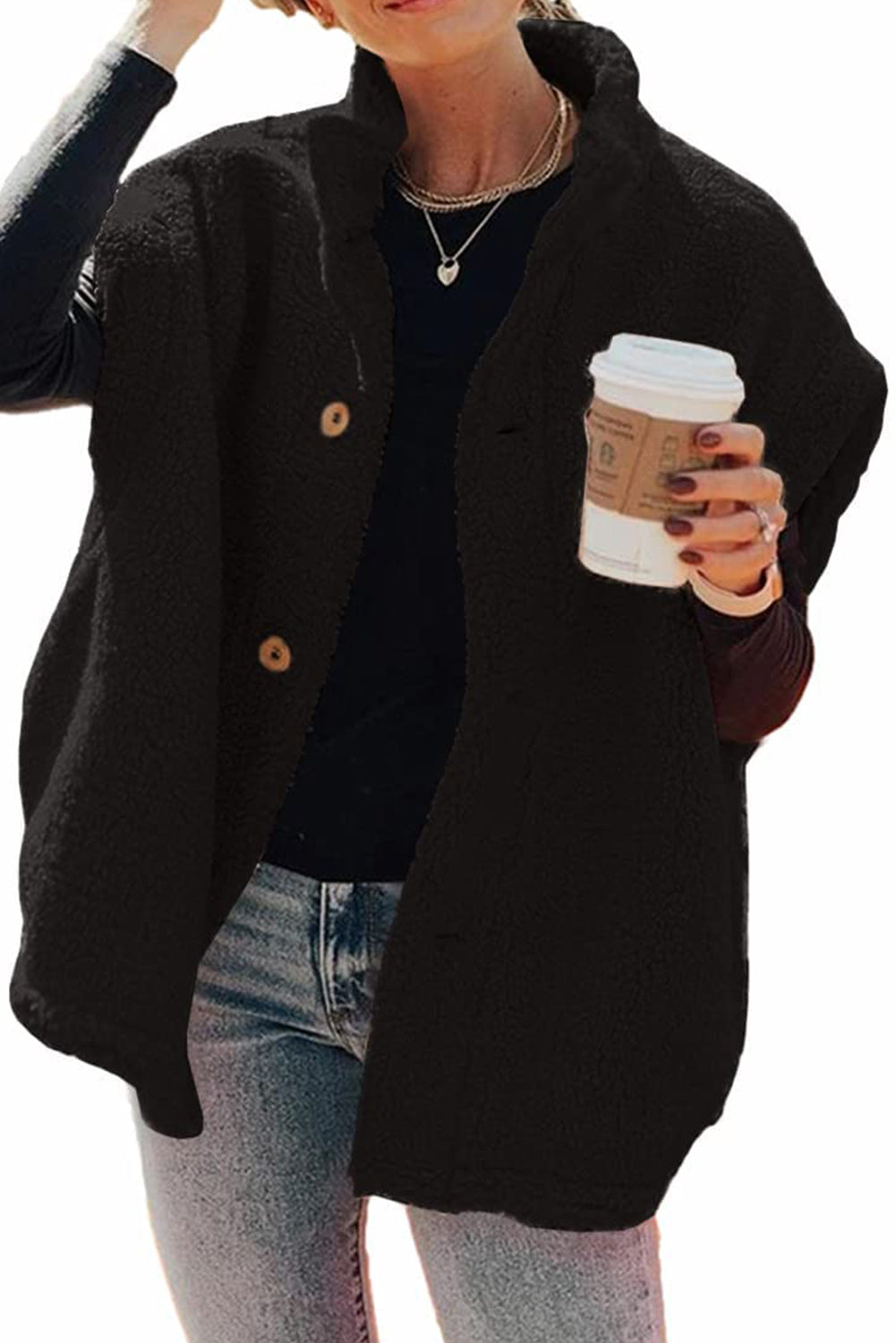 Black Sherpa Stand Collar Jacket Vest Beagle Boutique Fashion Outlet