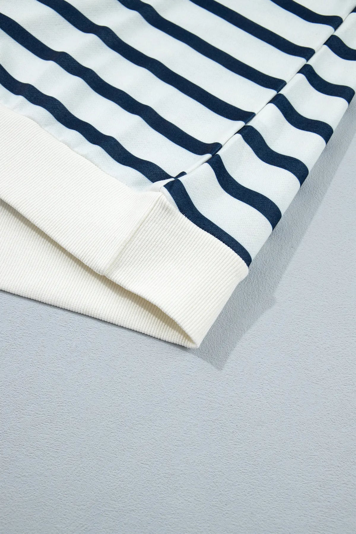 Striped Ribbed Cuff Collar Pocket Loose Pant Set – Blue Stripe