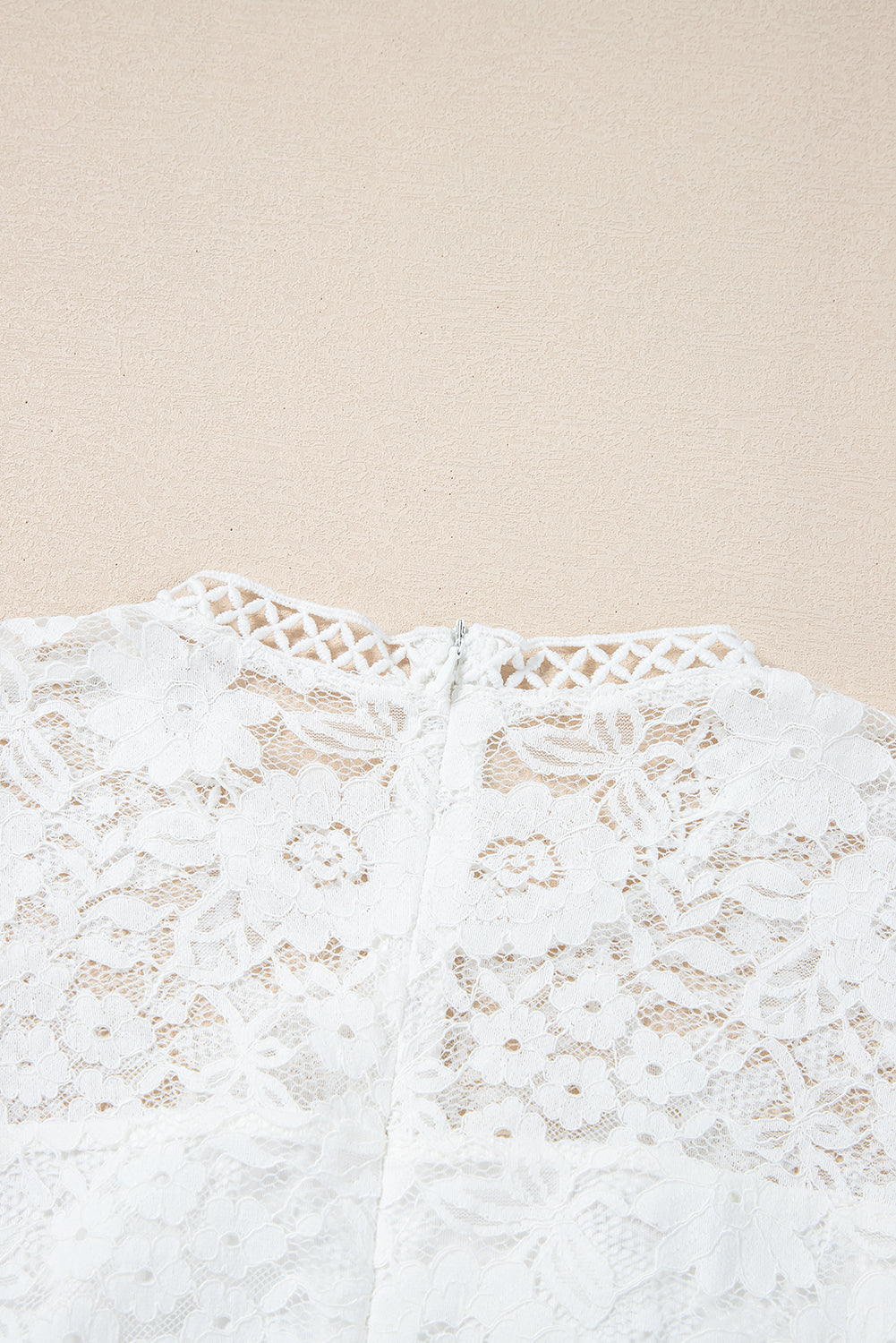 White Short Sleeve Scalloped Floral Lace Peplum Blouse eAura