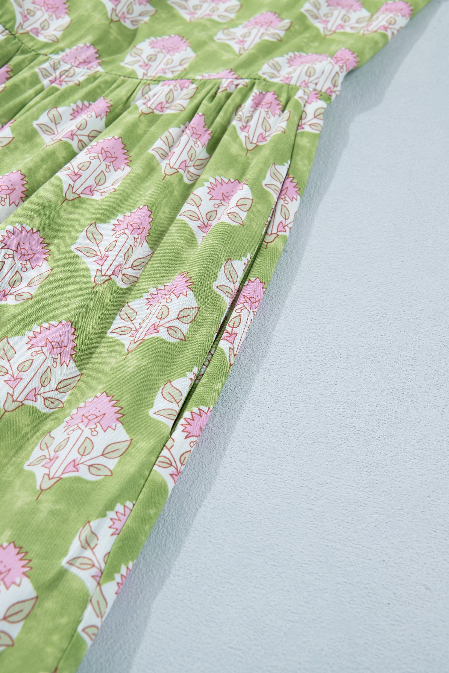 Floral Print Striped Knot Strap Maxi Dress – Green