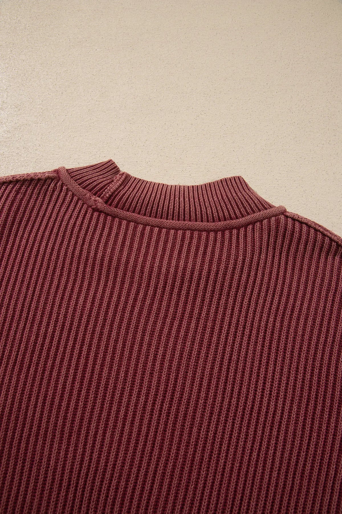 Red Dahlia Drop Shoulder High Neck Ribbed Sweater – Burgundy