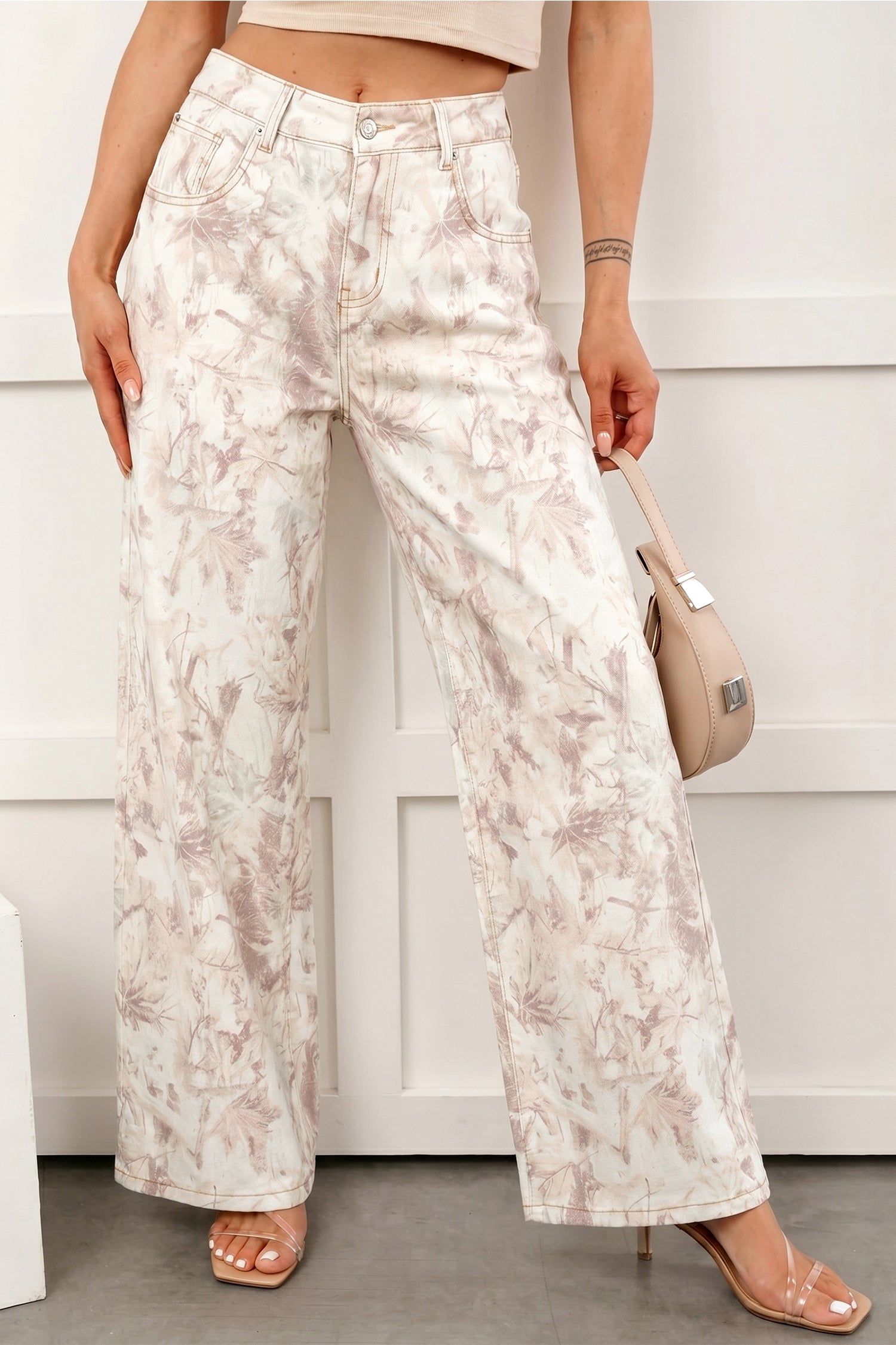 Woodland Camo Tummy Control Denim Wide Leg Jeans – Khaki