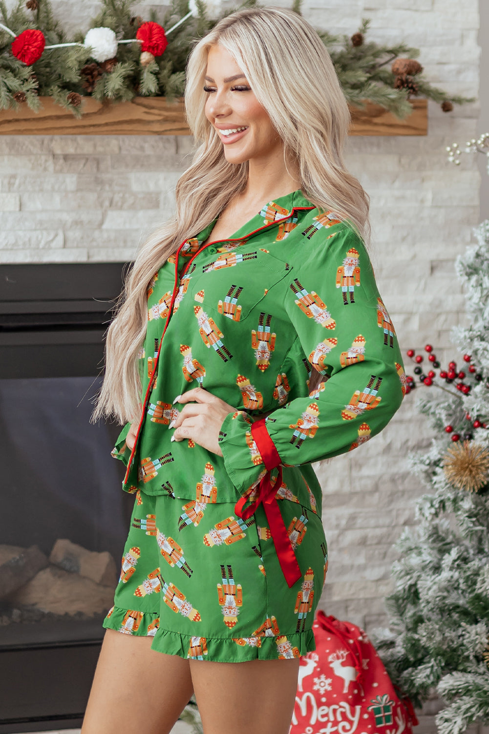 Christmas Candy Bow Knot Pyjama Shorts Set - eAura
