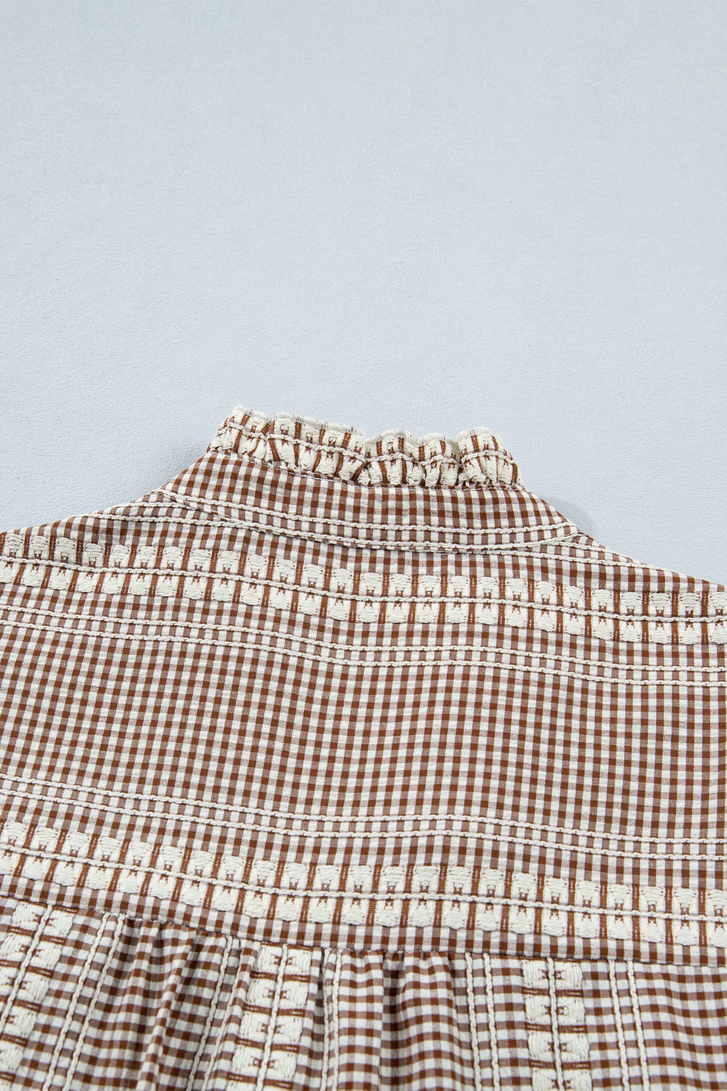 Western Pony Embroidered Yoke Puff Sleeve Gingham Blouse