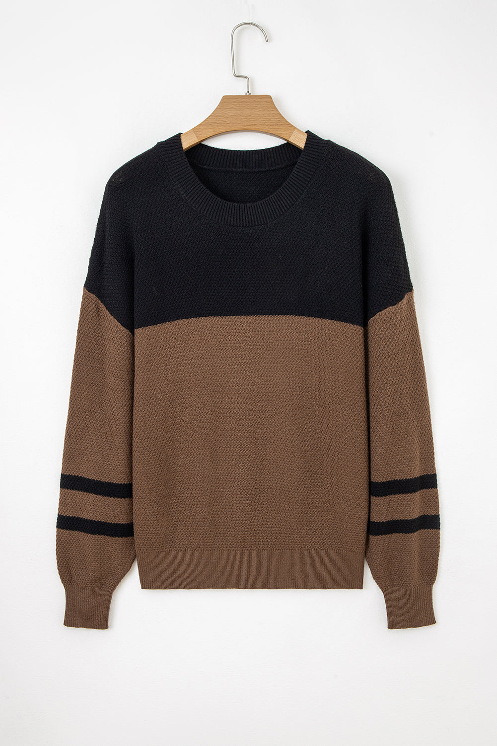 Colour Block Knit Striped Sleeve Detail Casual Sweater eAura