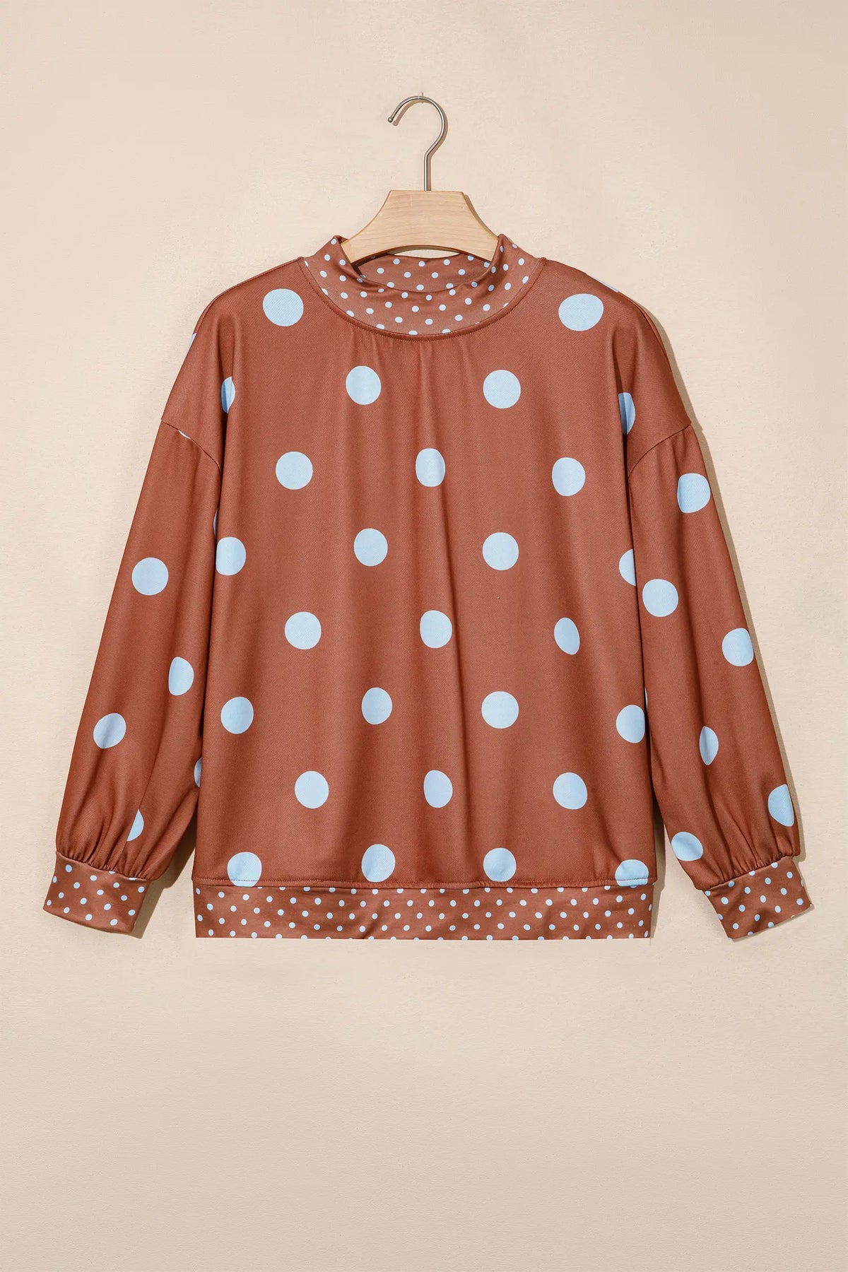 Polka Dot Print Contrast Detail Oversized Tunic Sweatshirt – Pink