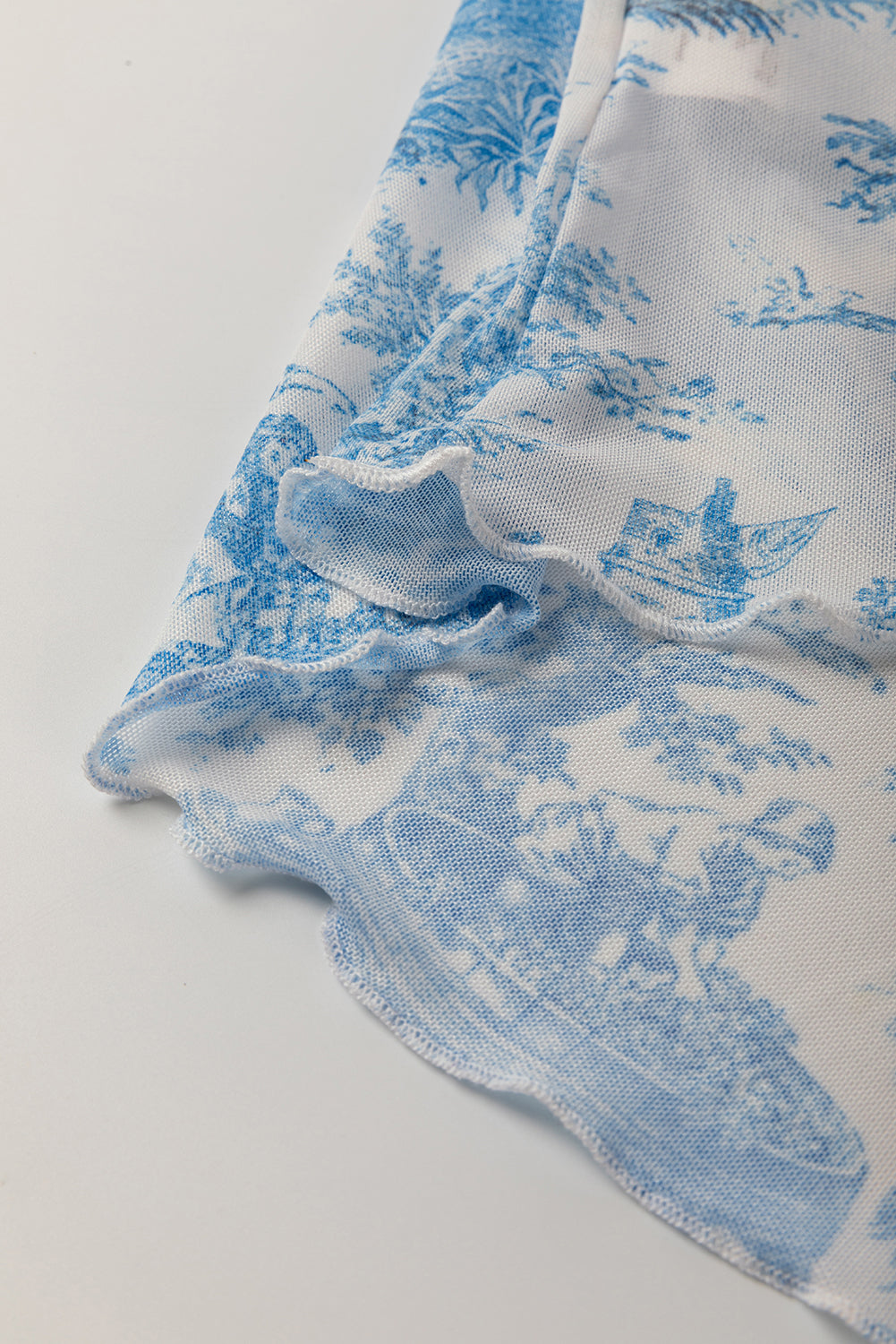 Sky Blue Random Printed Mesh Bow Detail Halterneck Cami Top eAura