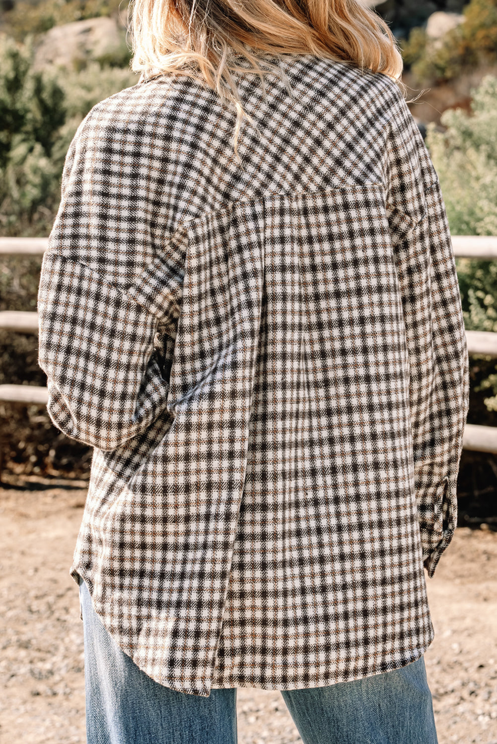 Casual Contrast Soft Corduroy Patchwork Plaid Shacket - eAura