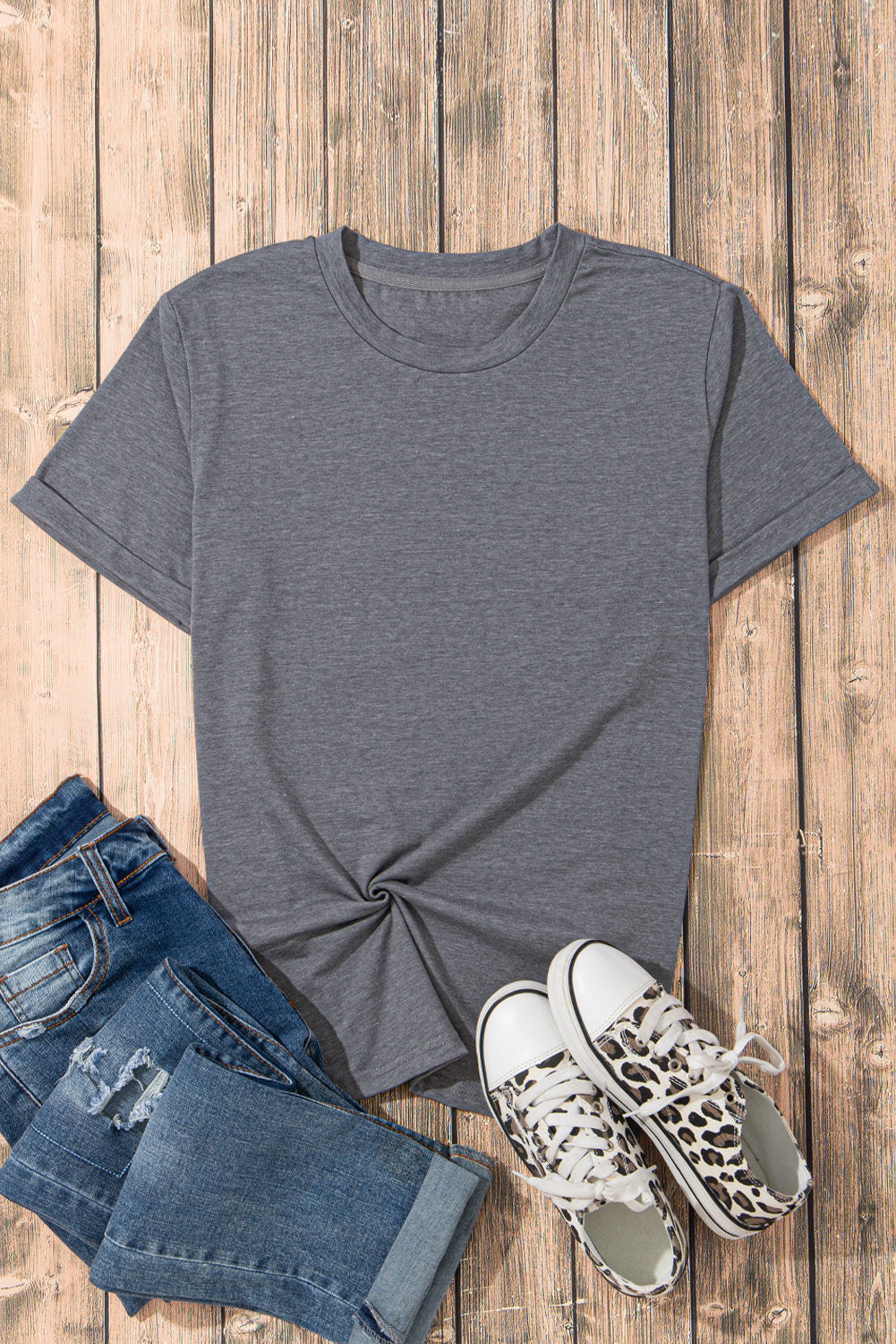 Casual Plain Crew Neck Tee T-Shirt