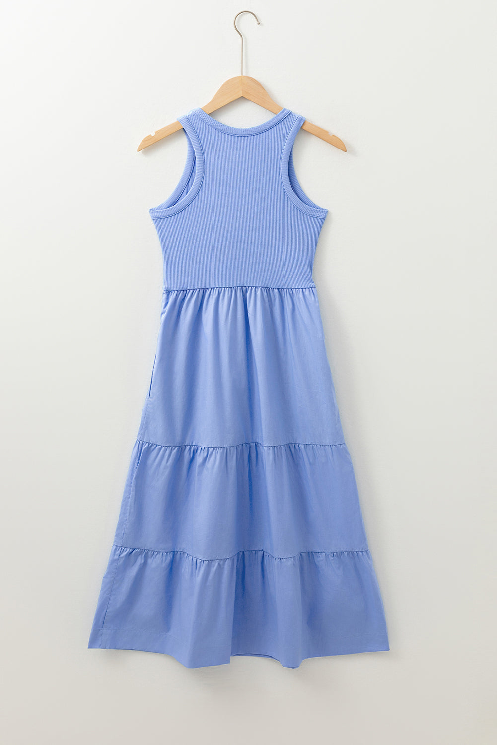 Myosotis Ribbed Vest Patchwork Tiered Midi Dress with Pockets BB Fashion Outlet