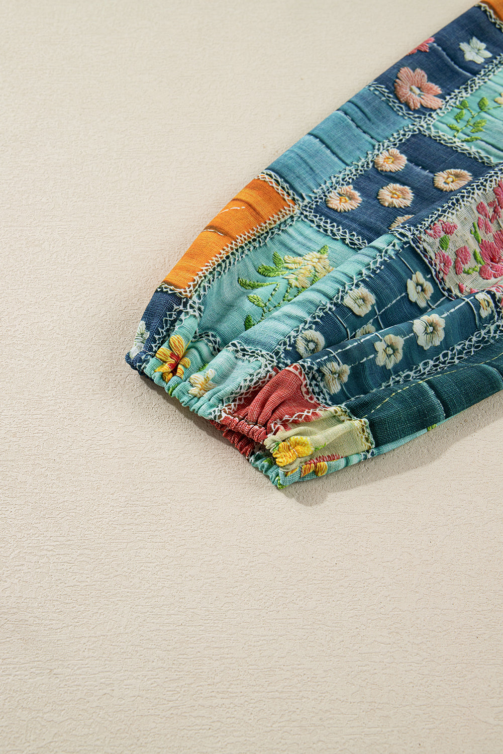 Floral Checkered Pattern Bubble Sleeve Ruffle Hem Dress - eAura