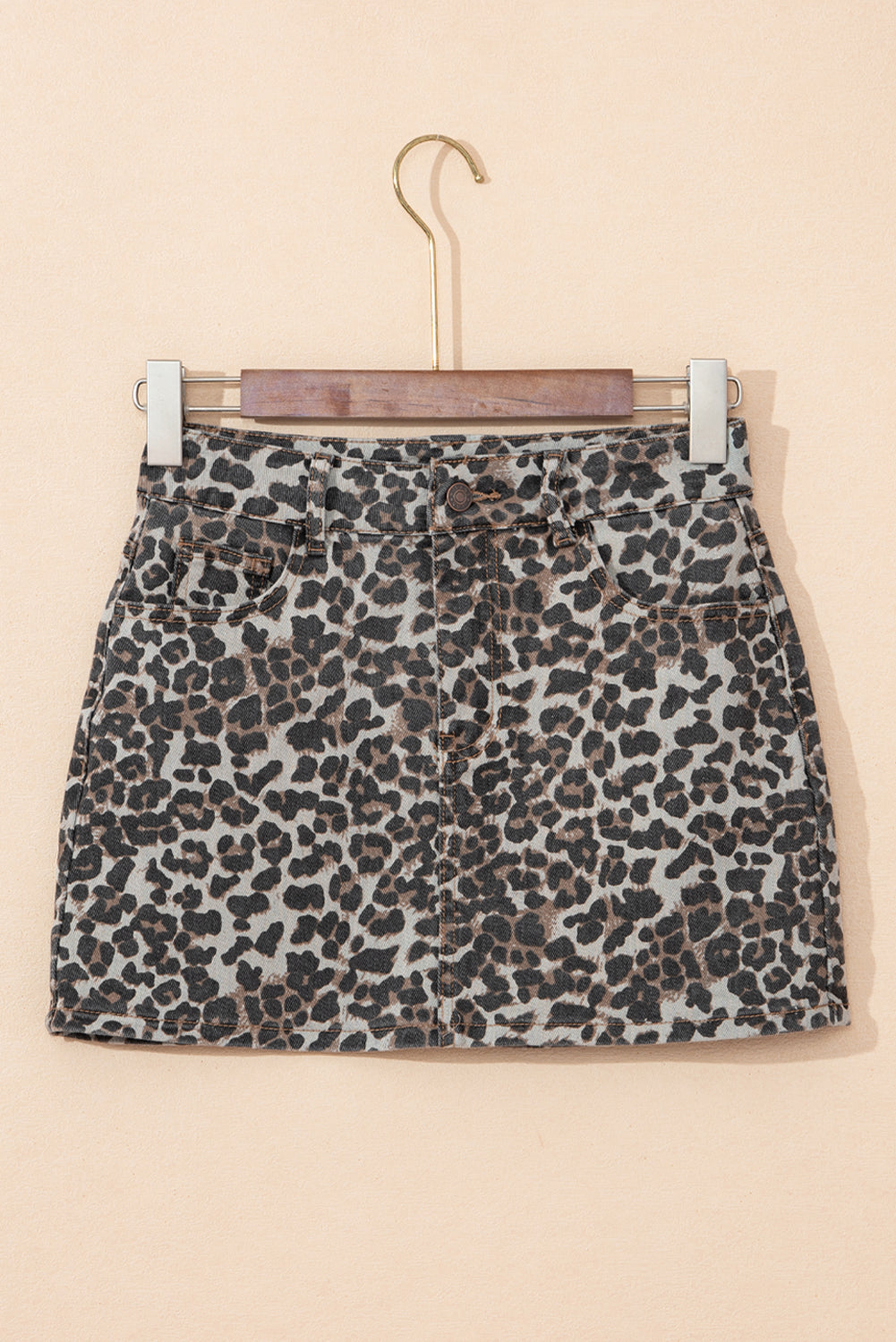 Khaki Leopard Denim Mini Skirt eAura