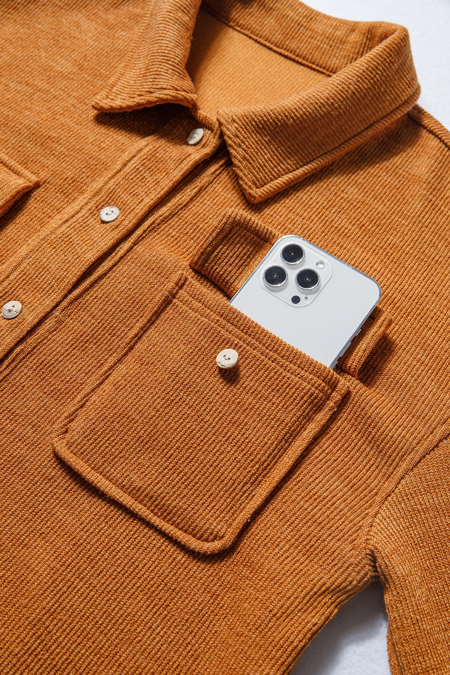 Orange Pocket Textured Casual Shacket - eAura