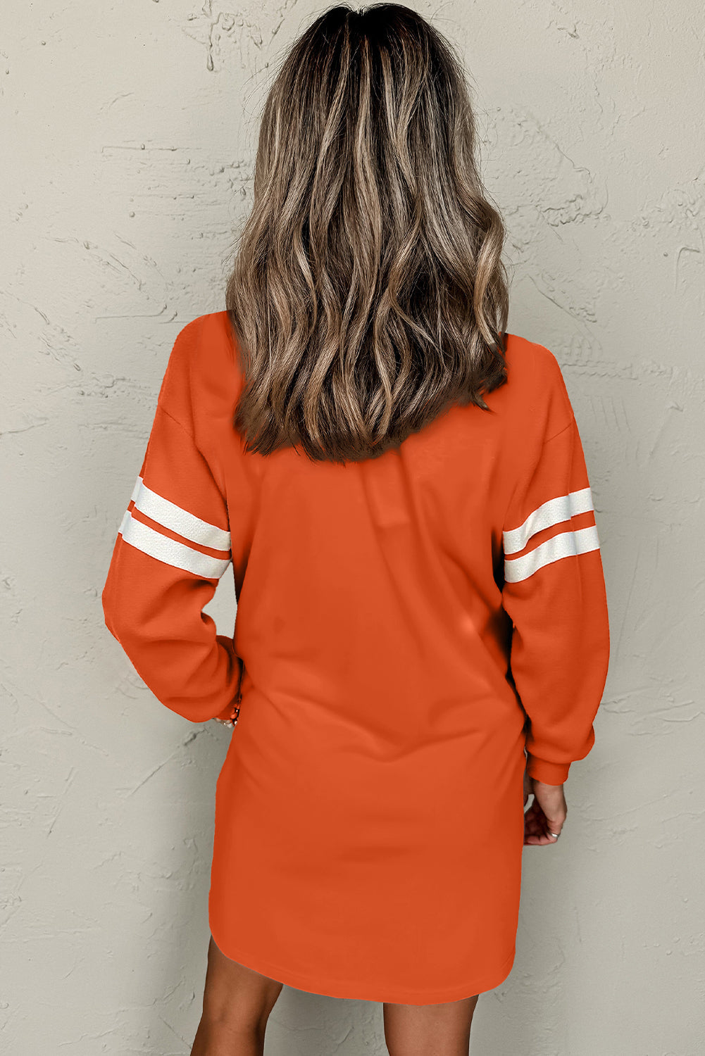 Varsity Contrast Banded Sleeve Shift Sweatshirt Dress eAura