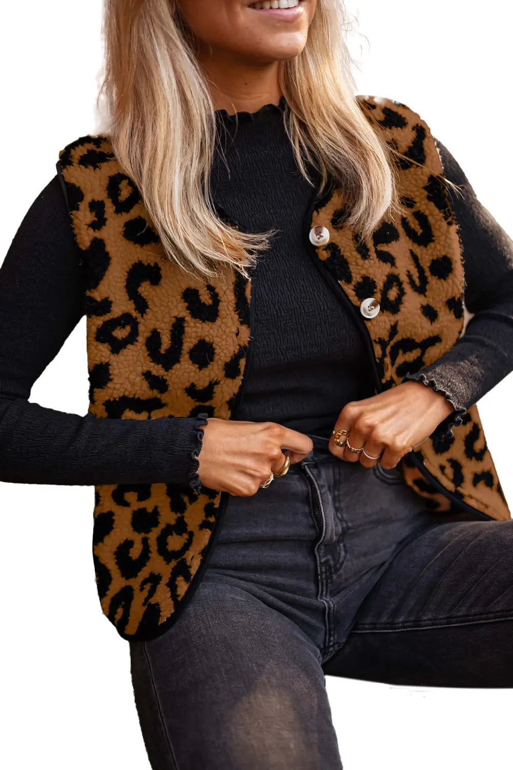 Leopard Print Sherpa Vest Coat