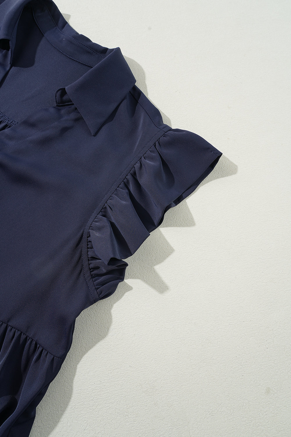 Navy Blue Collared V Neck Flutter Sleeve Tiered Plus Size Dress BB Fashion Outlet