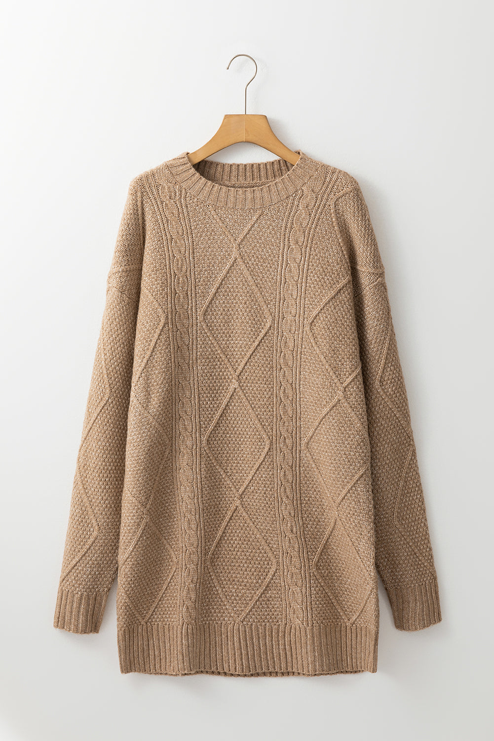Parchment Cable Knit Drop Shoulder Loose Fit Sweater Dress eAura