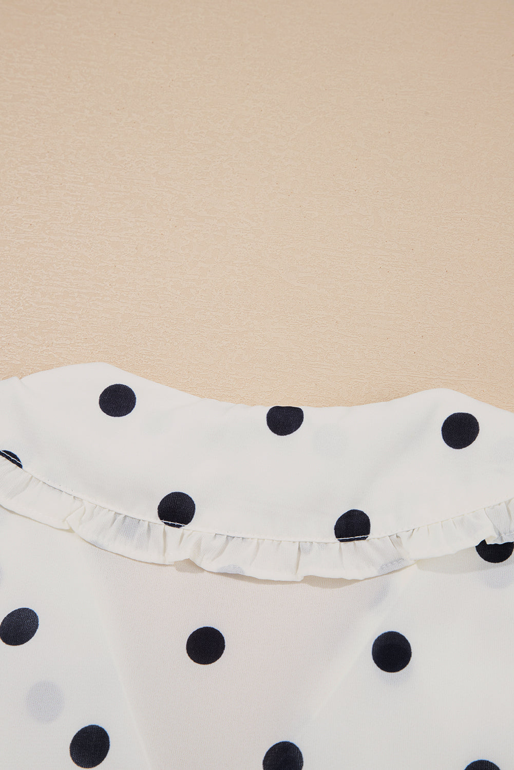 White Polka Dot Collared Tie-up Font Puff Sleeve Peplum Top eAura