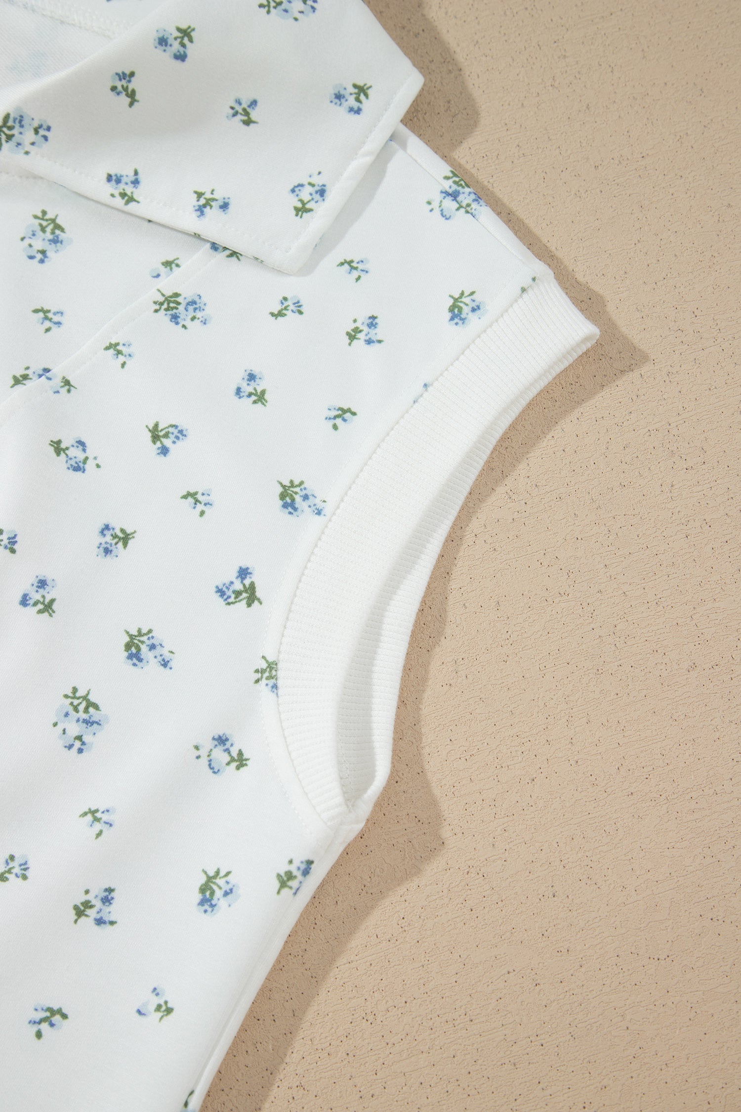 Floral Print Half Zip Top Matching Short Set – White