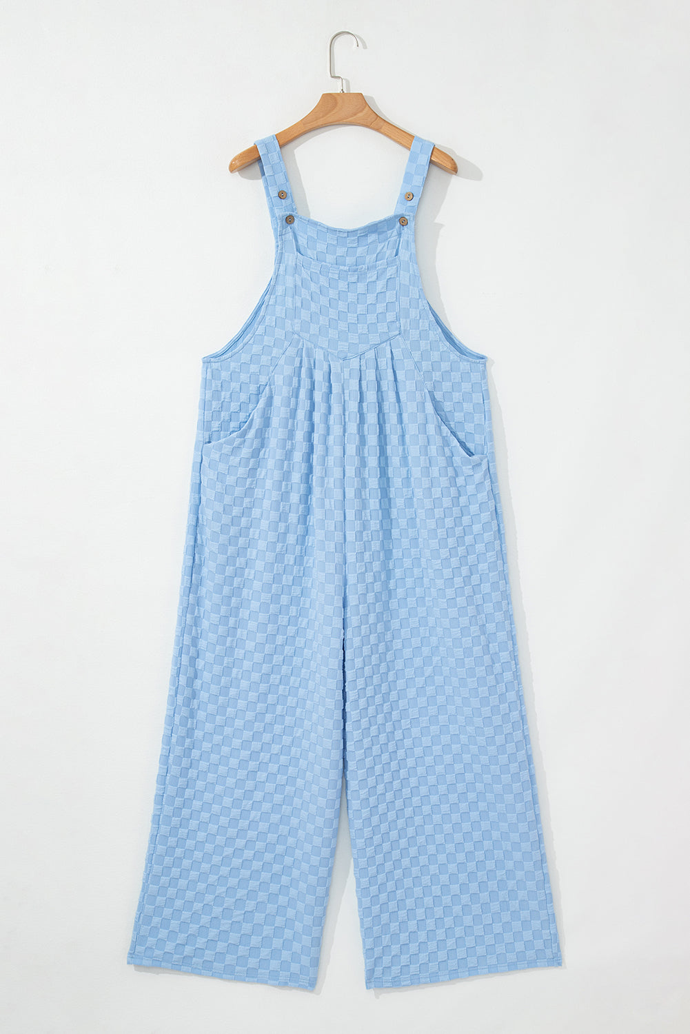 Beau Blue Checkered Pocketed High Waist Wide Leg Overall Dungarees eAura