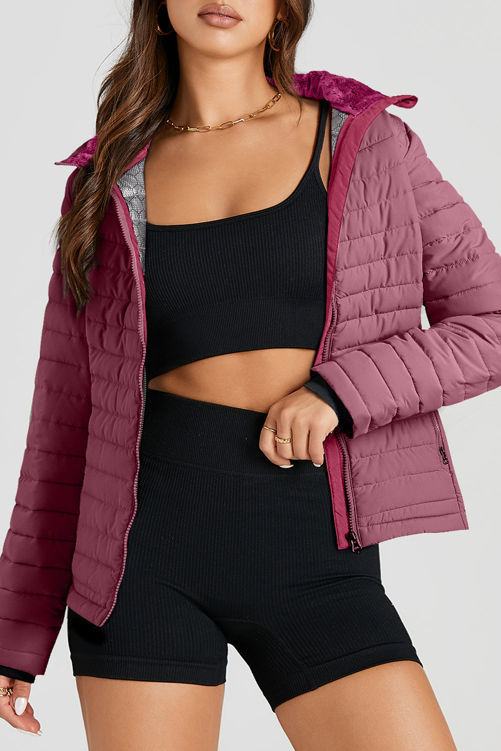 Myosotis Solid Colour Quilted Zip-up Puffer Jacket Beagle Boutique Fashion Outlet