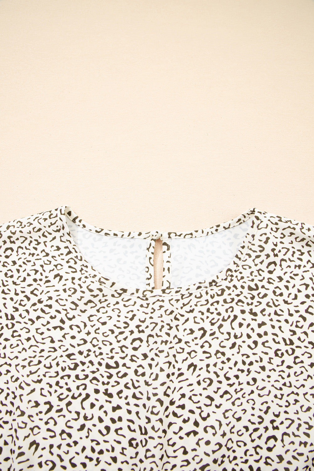Beige Plus Size Leopard Print Frill Trim Short Sleeve Flared Dress BB Fashion Outlet