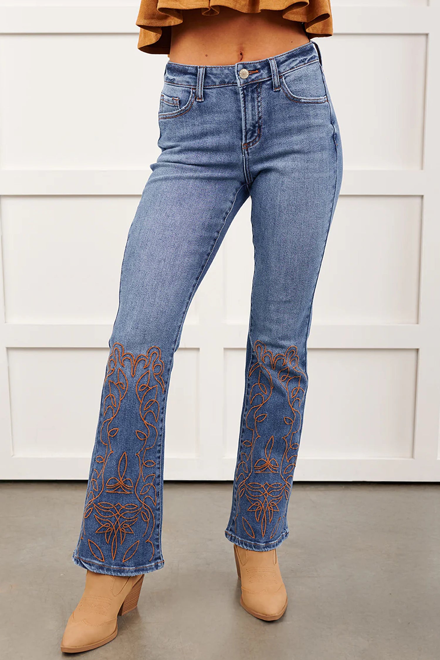 Ashleigh Blue Embroidered Flare Leg Jeans – Dark Blue
