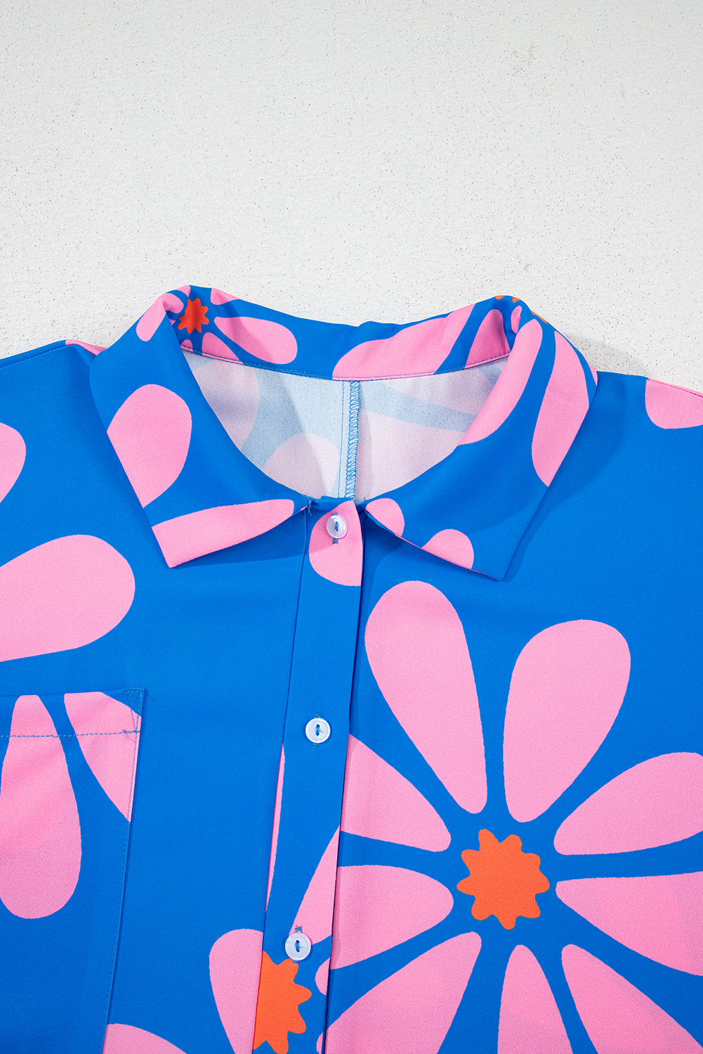 Blue Summer Flower Print Shirt Collar Button Front Loose Romper Dear-Lover Dropshipping