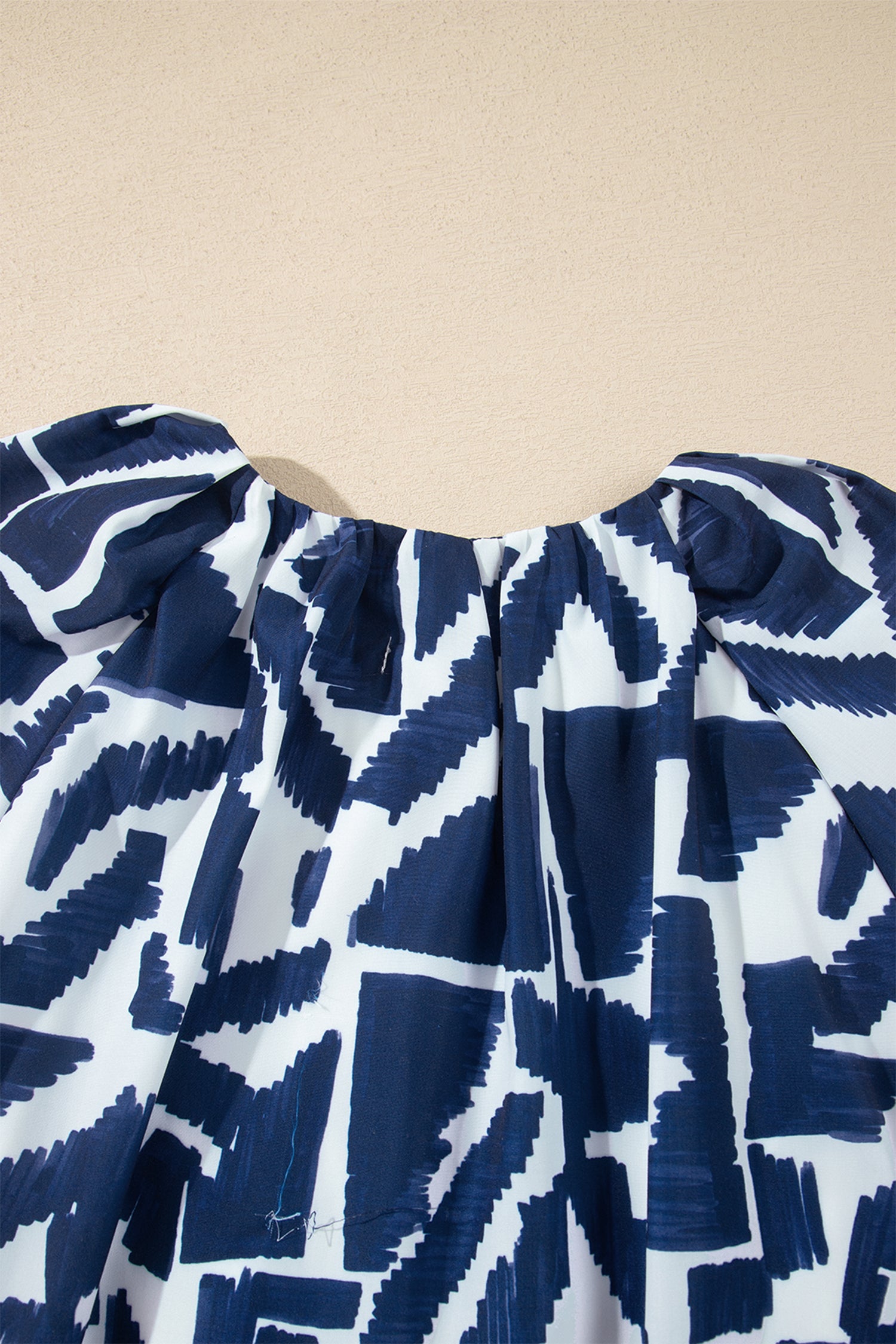 Abstract Geometric Print Zip Front Tie Waist Shift Dress – Blue