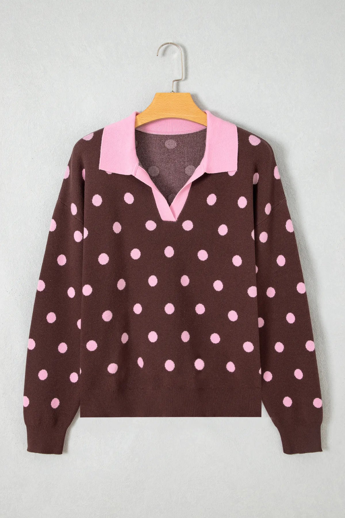 Polka Dot Pattern Colour Block Collared Loose Pullover Sweater