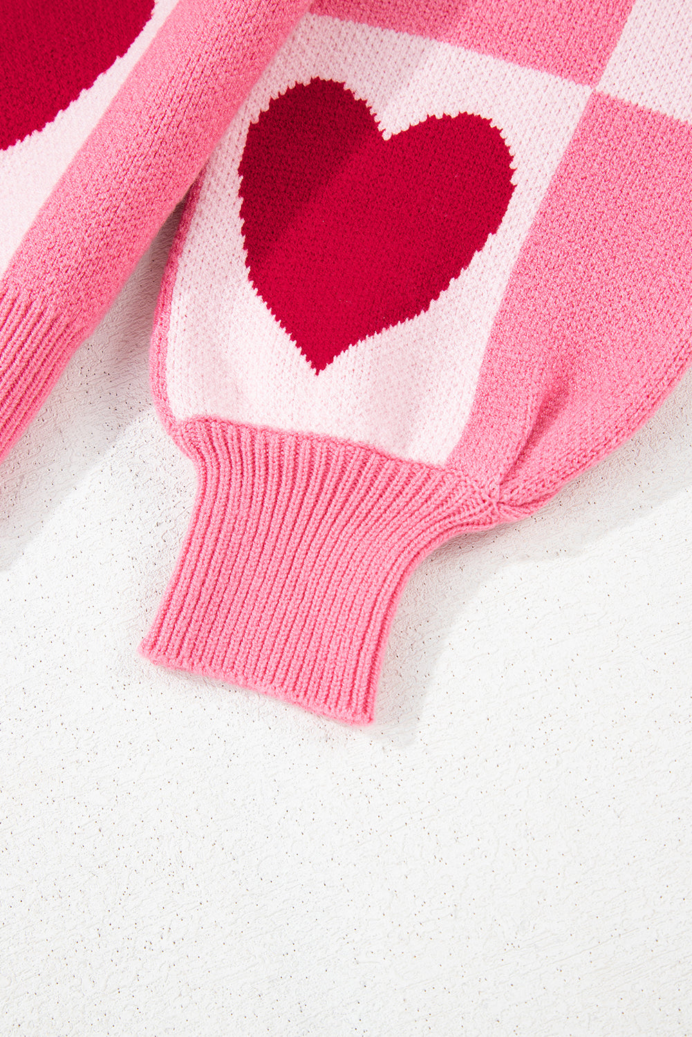 Pink Love Heart Checkered Valentine Crew Neck Sweater eAura