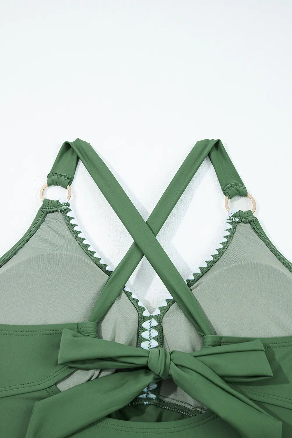 O-ring Knot Back Straps Ricrac Trim V Neck Tankini Contrast Printed Swim Short 2pcs Set – Four Leaf Clover