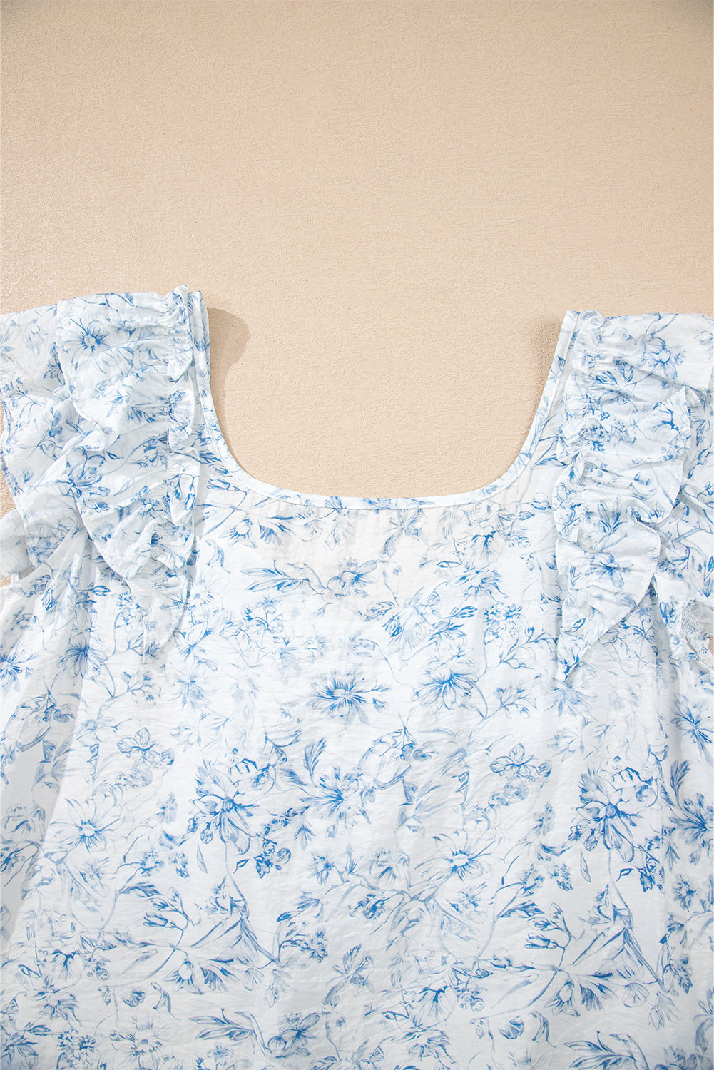 Floral Ruffled Short Sleeve Bow Back Square Neck Blouse eAura