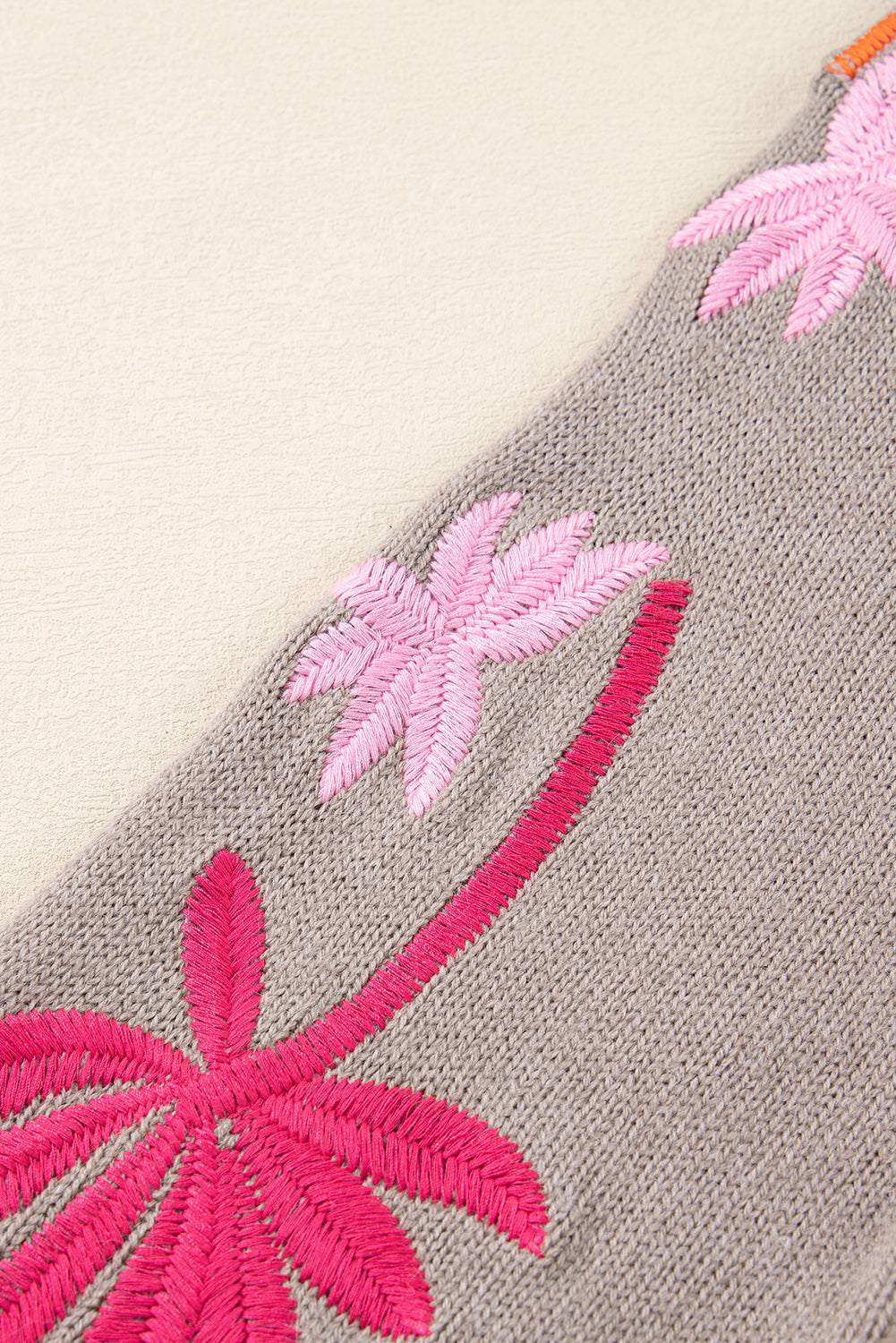 Embroidered Floral Sleeve Round Neck Loose Sweater - eAura