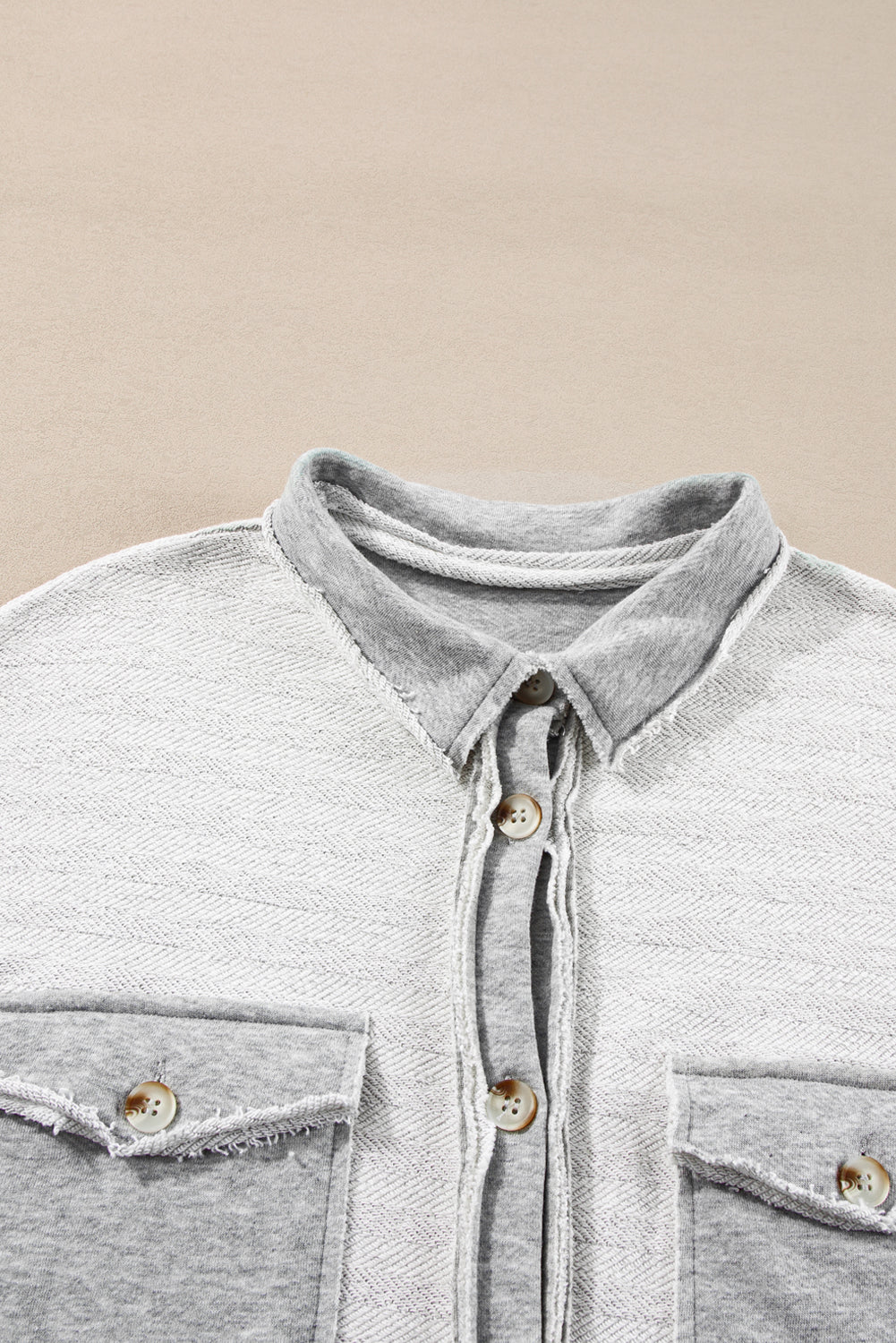 Grey Contrast Flap Pockets Relaxed Shacket Beagle Boutique Fashion Outlet