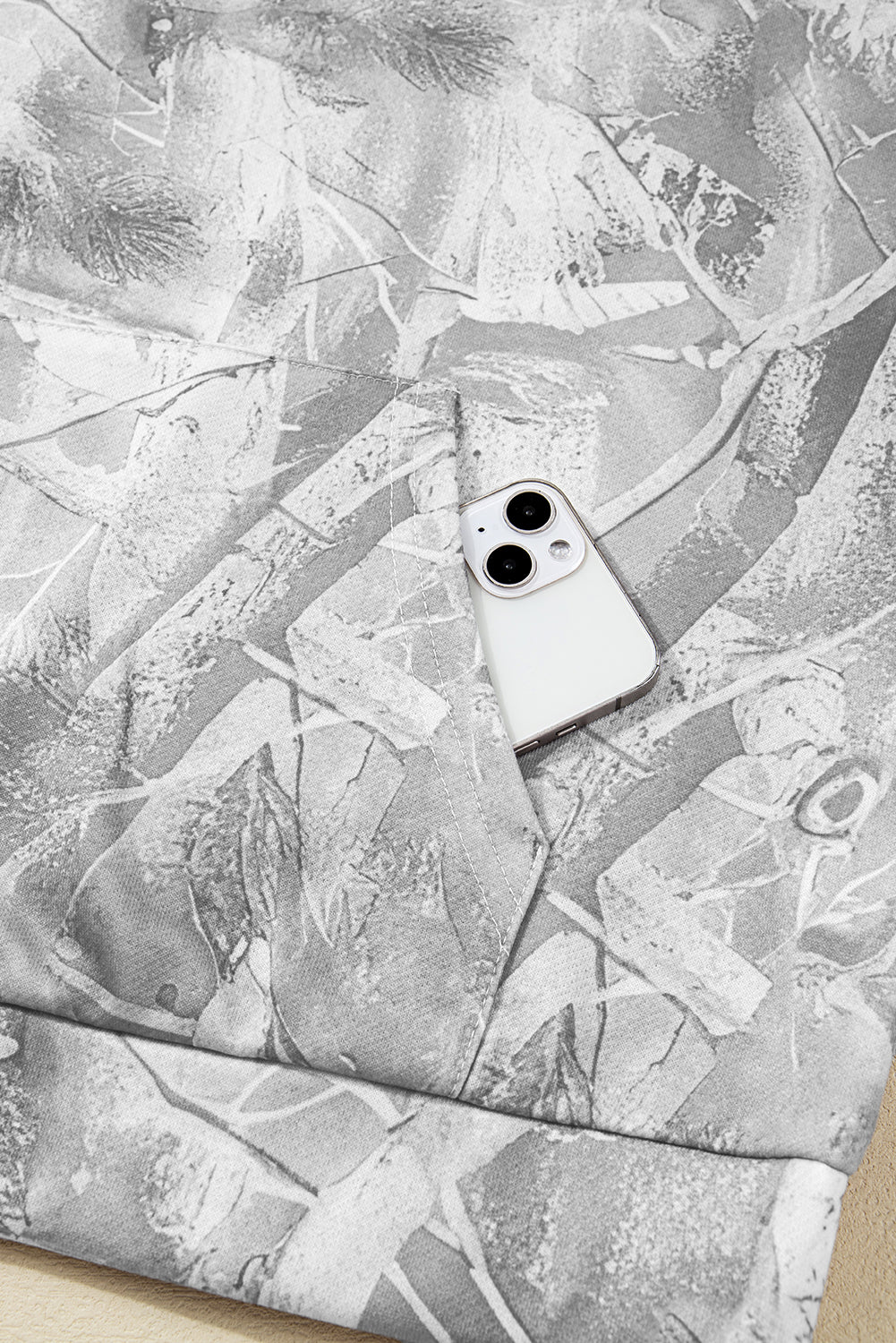 Grey Camouflage Woodland Print Oversized Sporty Hoodie - eAura