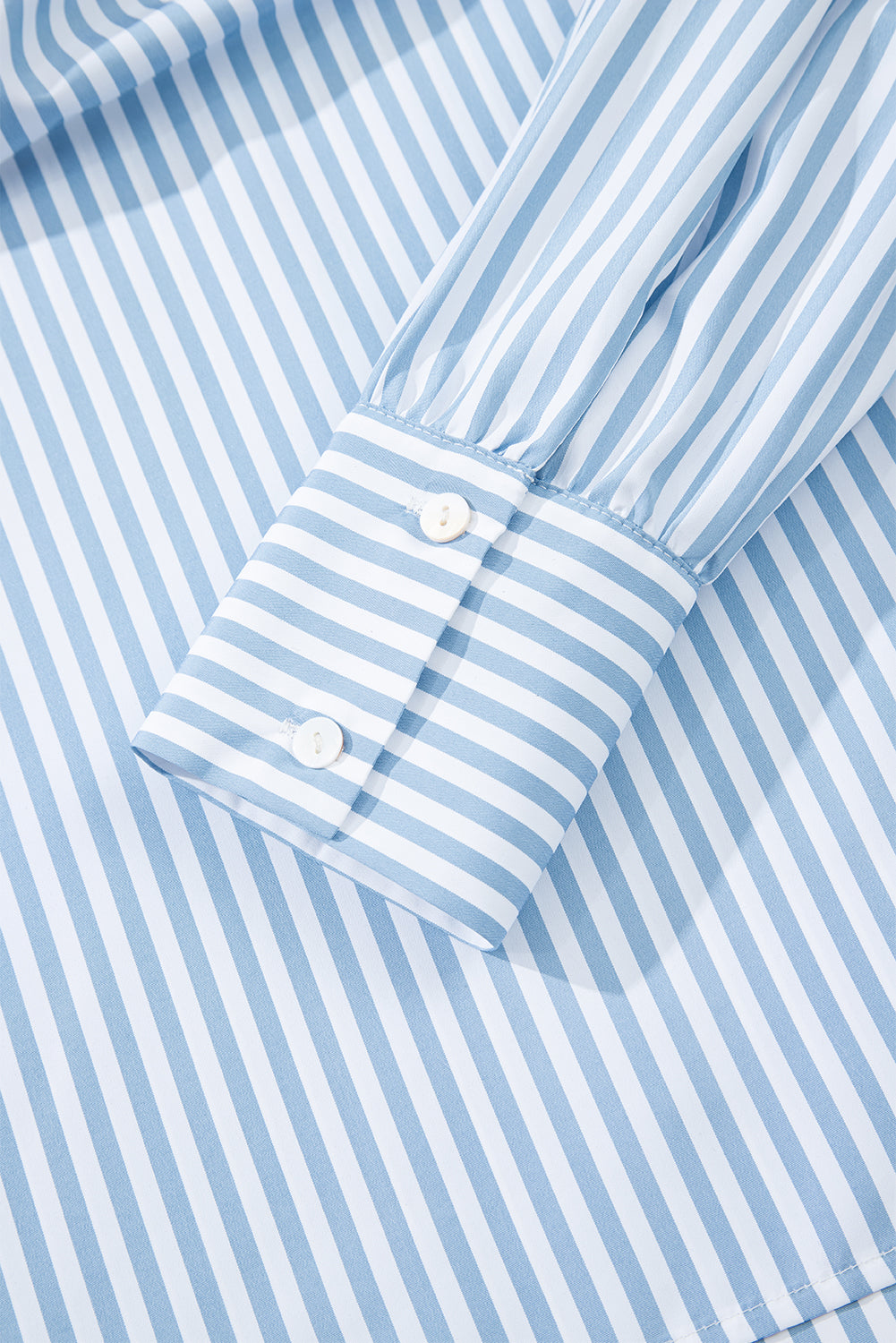 Stripe Shirred Half Collared Long Sleeve Blouse - eAura
