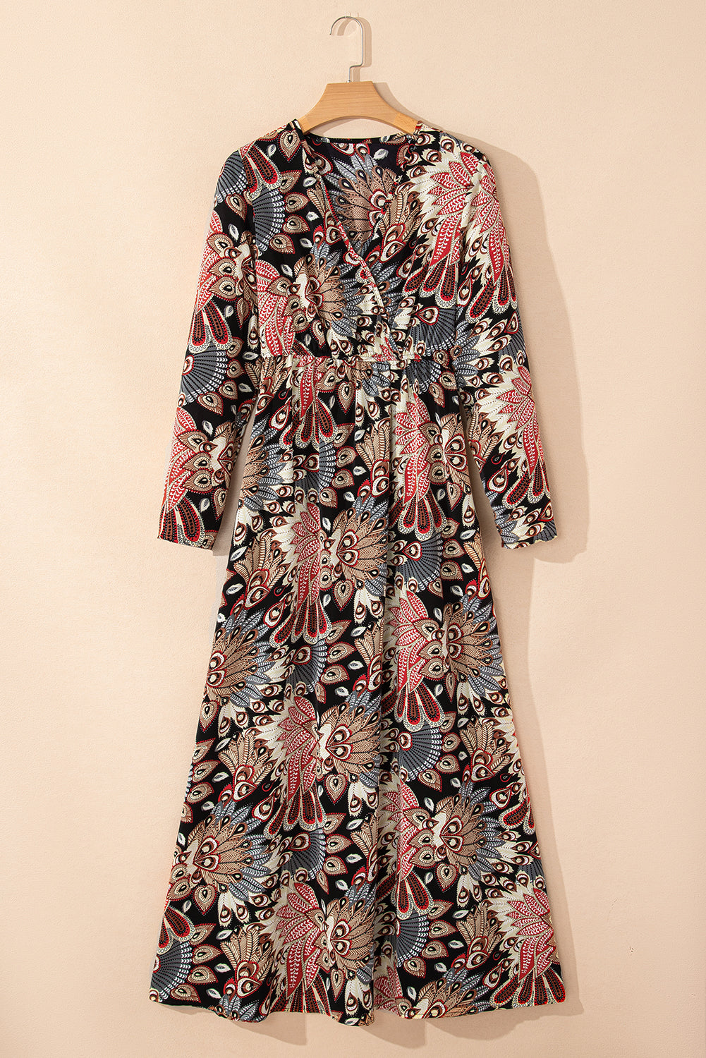 Black Floral Print V Neck Wrap High Waist Maxi Dress Beagle Boutique Fashion Outlet