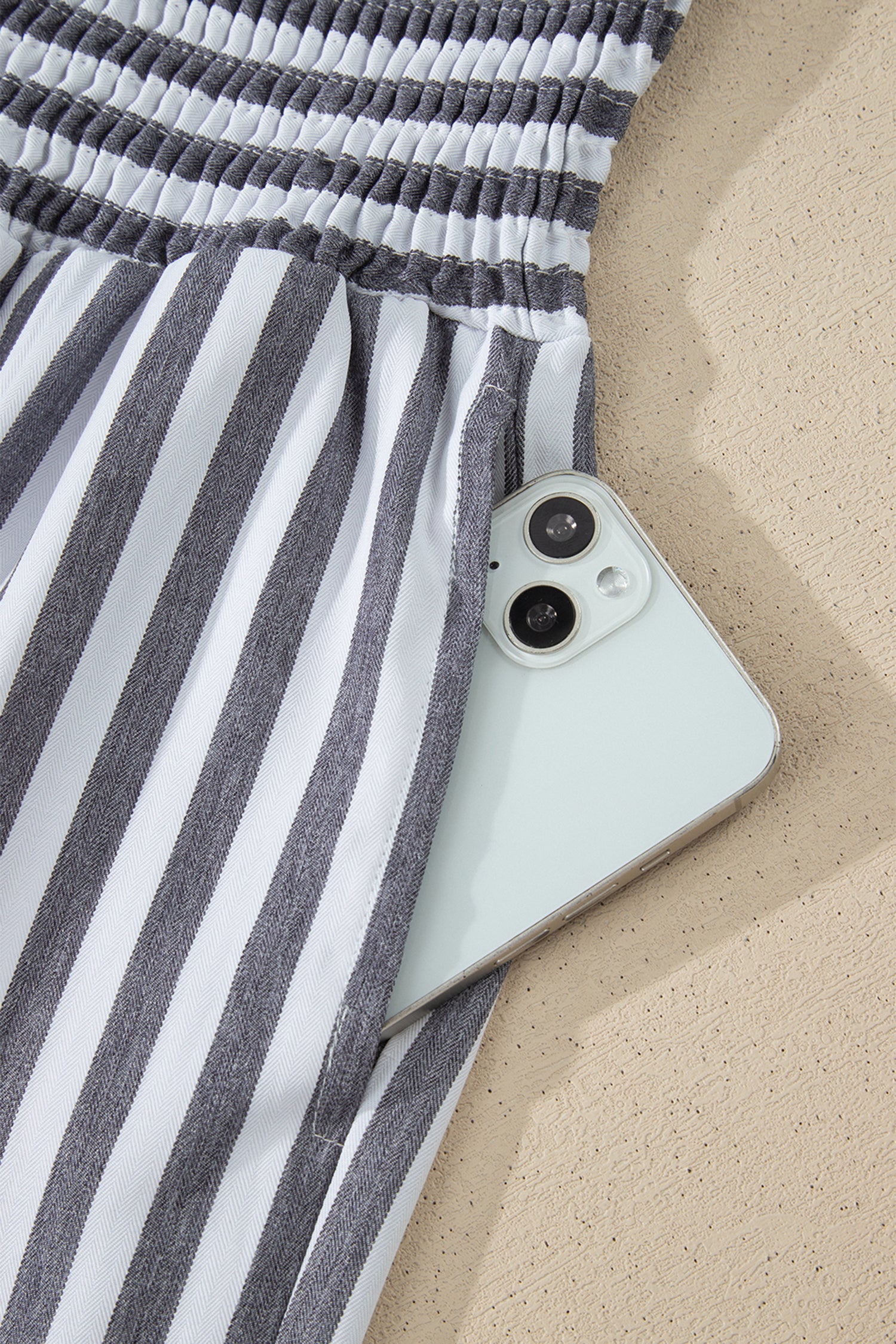Shirred High Waist Loose Summer Pants – Sky Blue Stripe